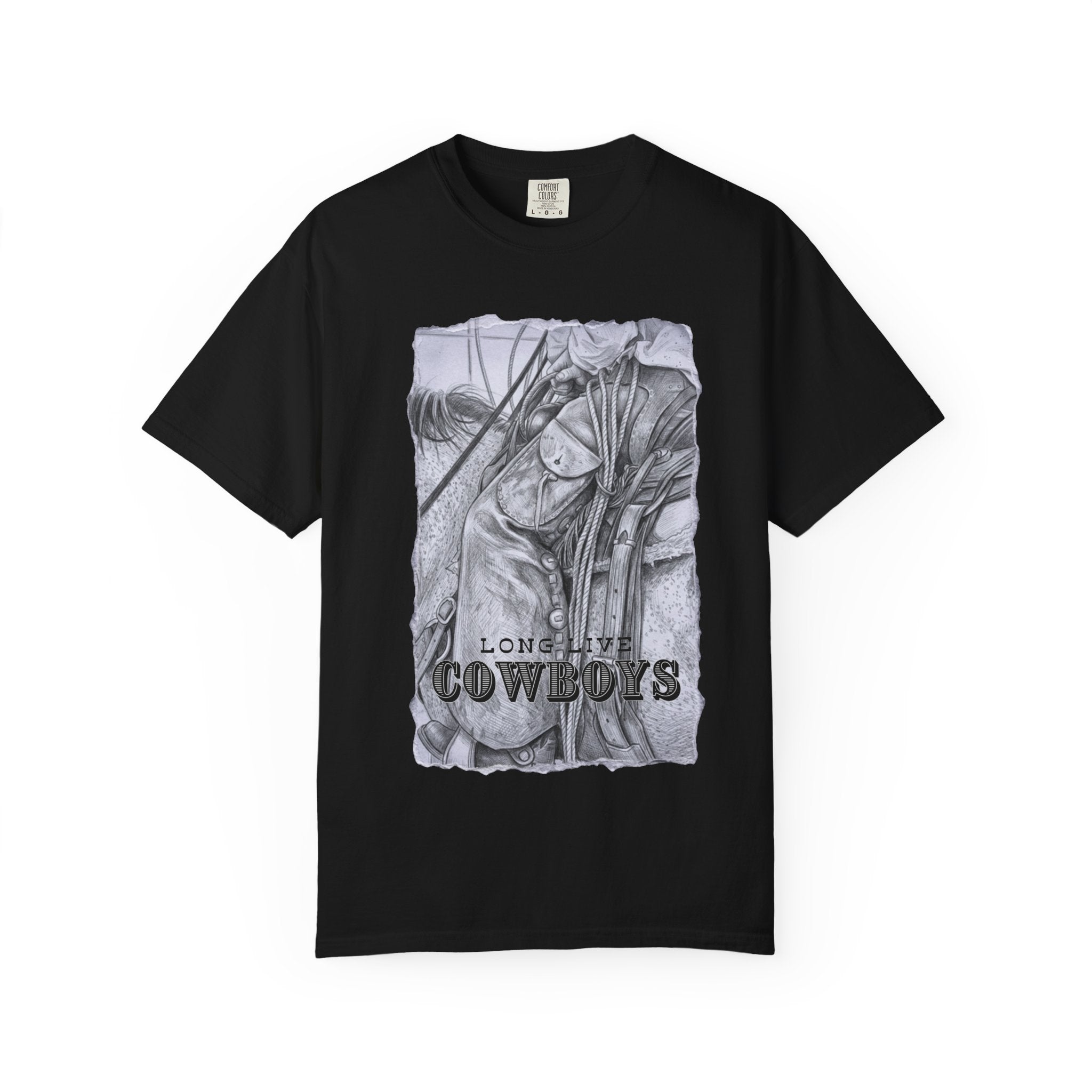Long Live Cowboys Graphic Tee | Original Western Photography Sketch Shirt | Unisex Garment-Dyed T-Shirt