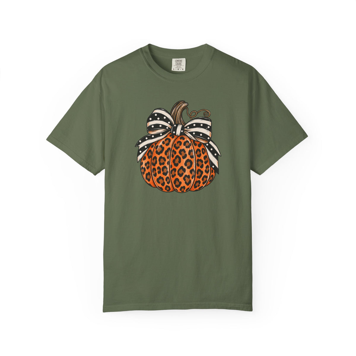 Leopard Pumpkin T-Shirt — Autumn Pumpkin Graphic Tee with Polka Dot Bow