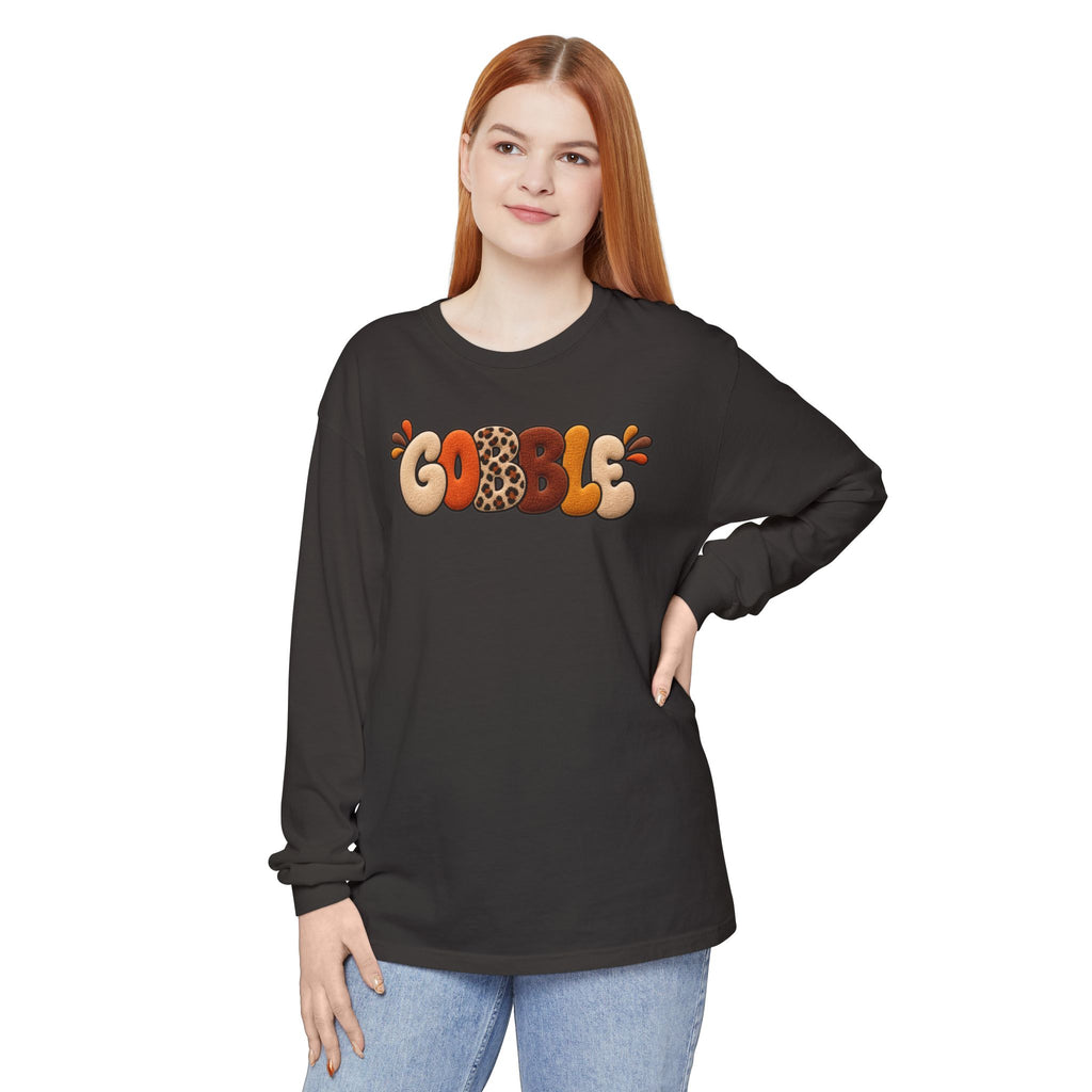 Gobble Thanksgiving Long Sleeve T-Shirt — Retro Turkey Fall Graphic