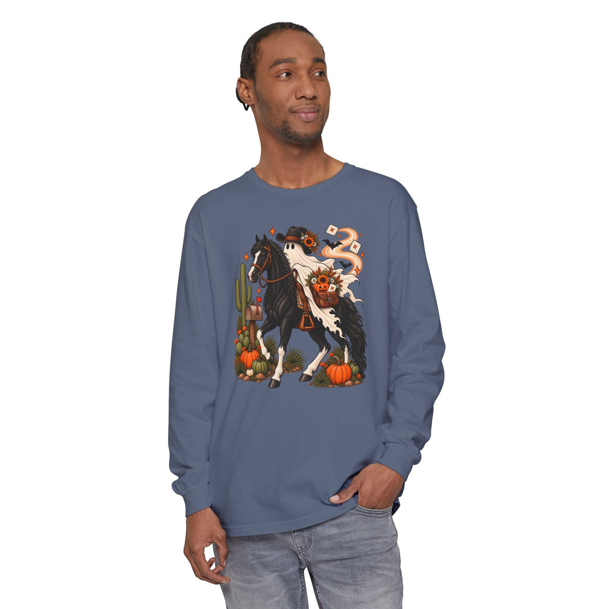 Halloween Cowboy Ghost Horse Long Sleeve Tee