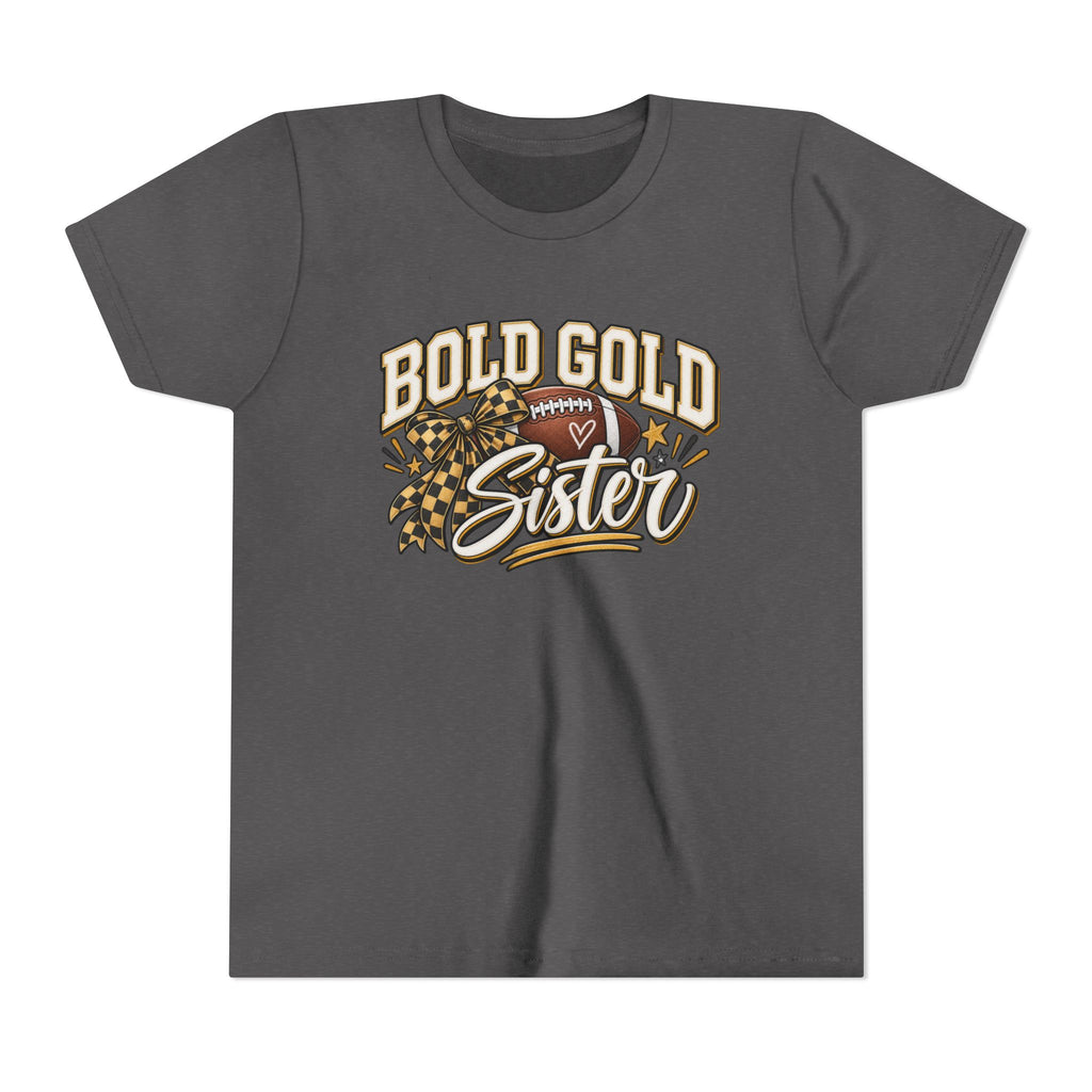 Bold Gold Sister Youth Tee — Football Cheer Squad Shirt