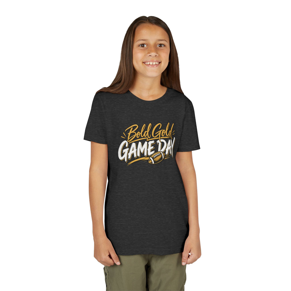 Youth Tee - "Bold Gold Gameday" Football Graphic