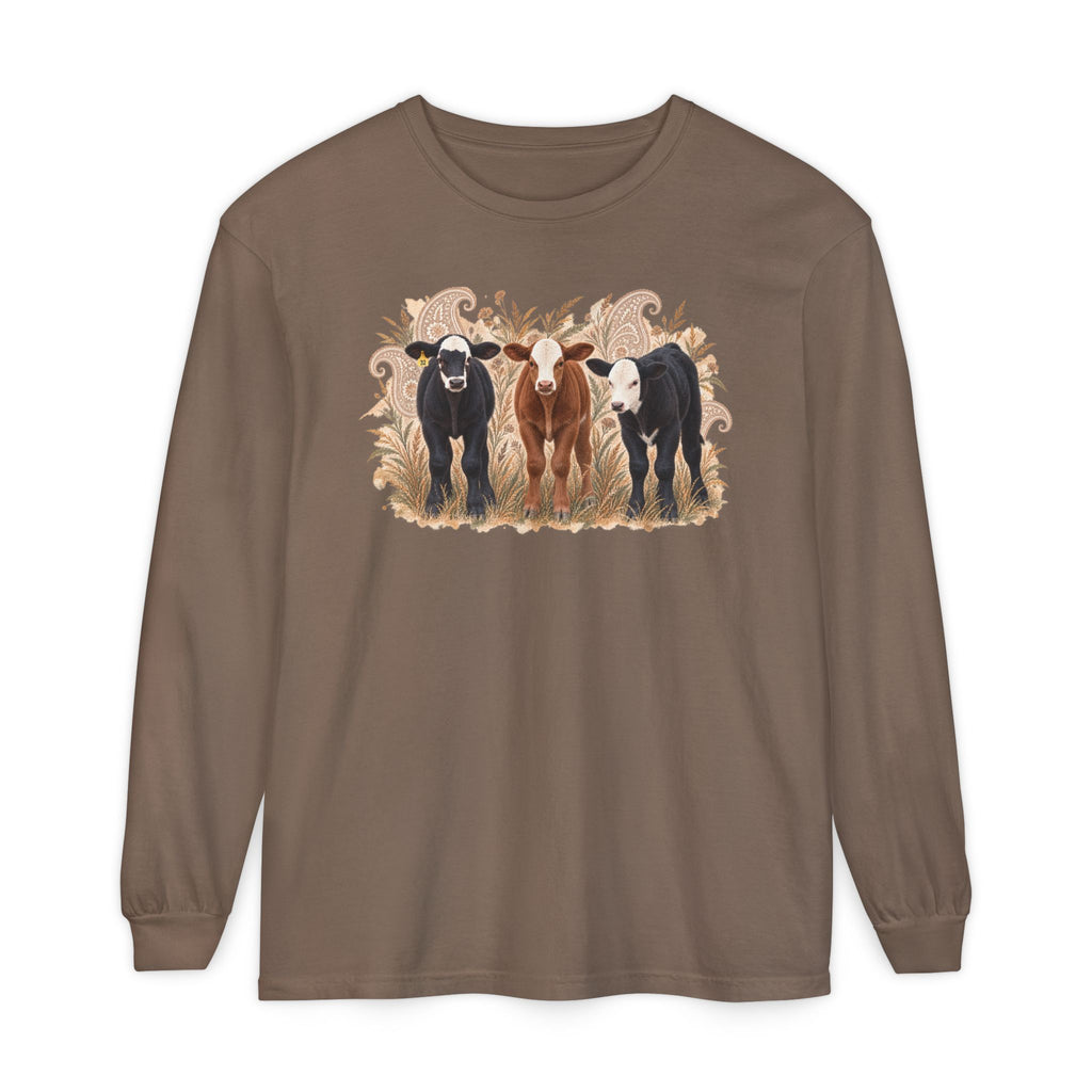 Cow Trio Long Sleeve Shirt — Rustic Farm Animal Tee for Ranch Lovers
