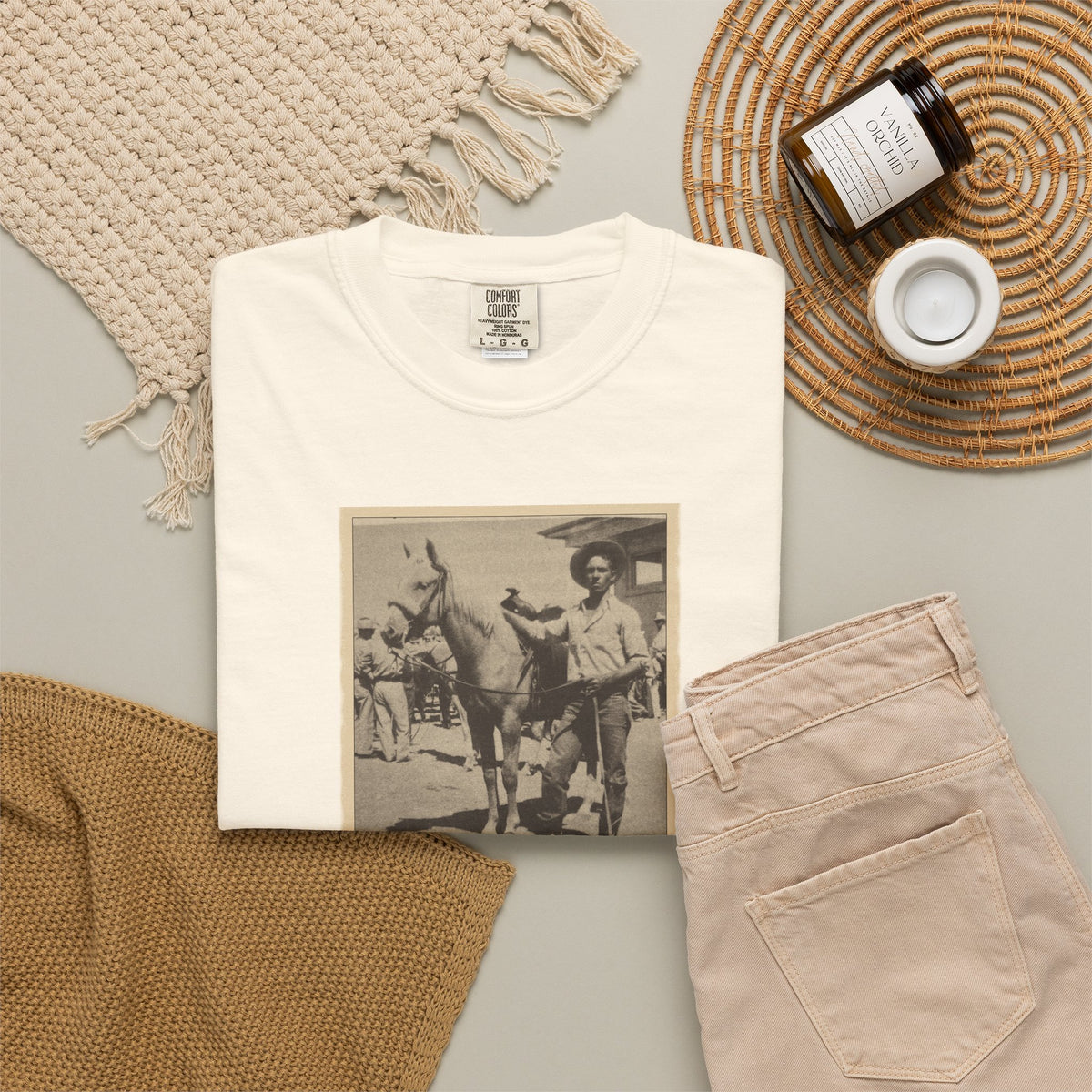 Vintage Cowboy Photo T-Shirt — 'Tales of the West' Garment-Dyed Tee