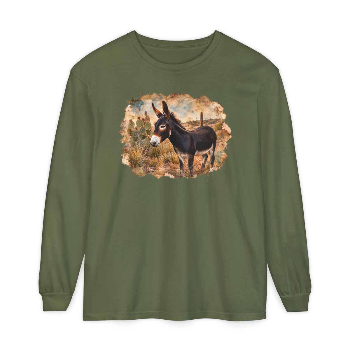 Donkey in Desert Scene Long Sleeve Tee