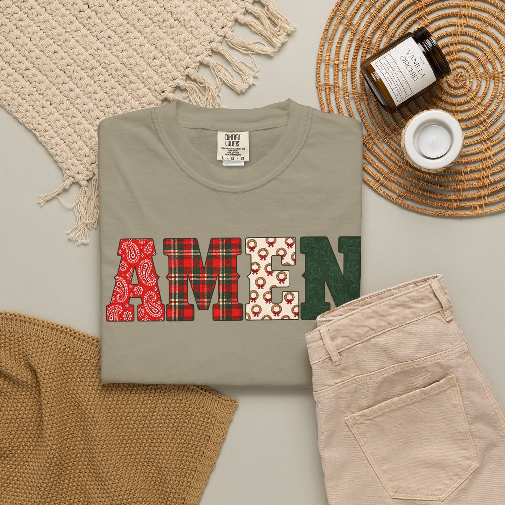 AMEN Western Christmas Patchwork T-Shirt