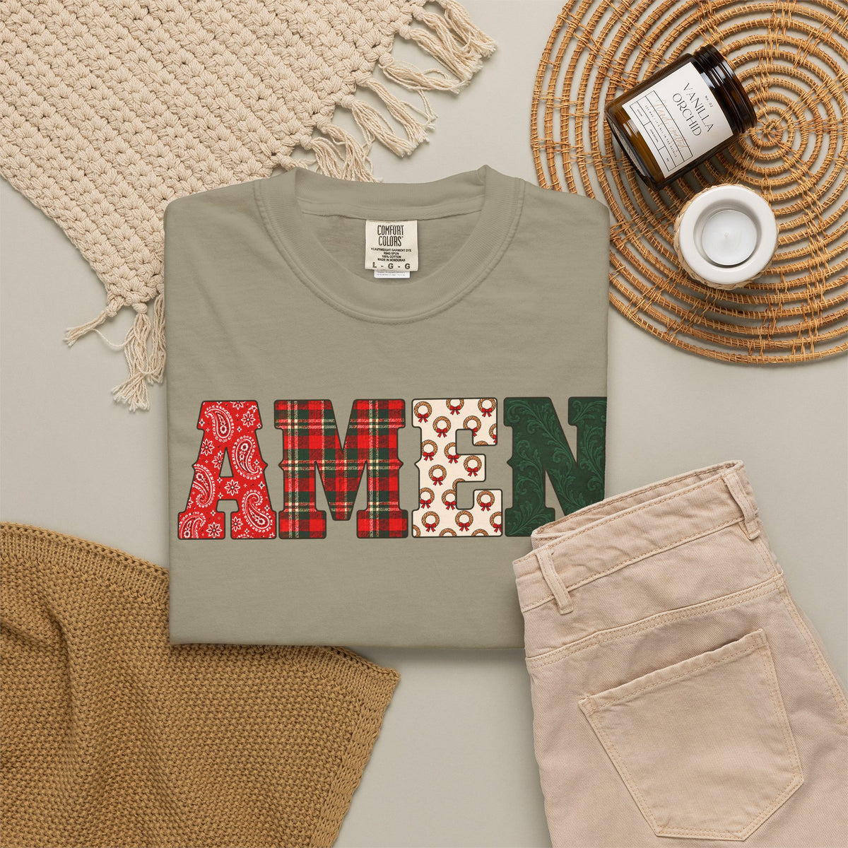 AMEN Western Christmas Patchwork T-Shirt