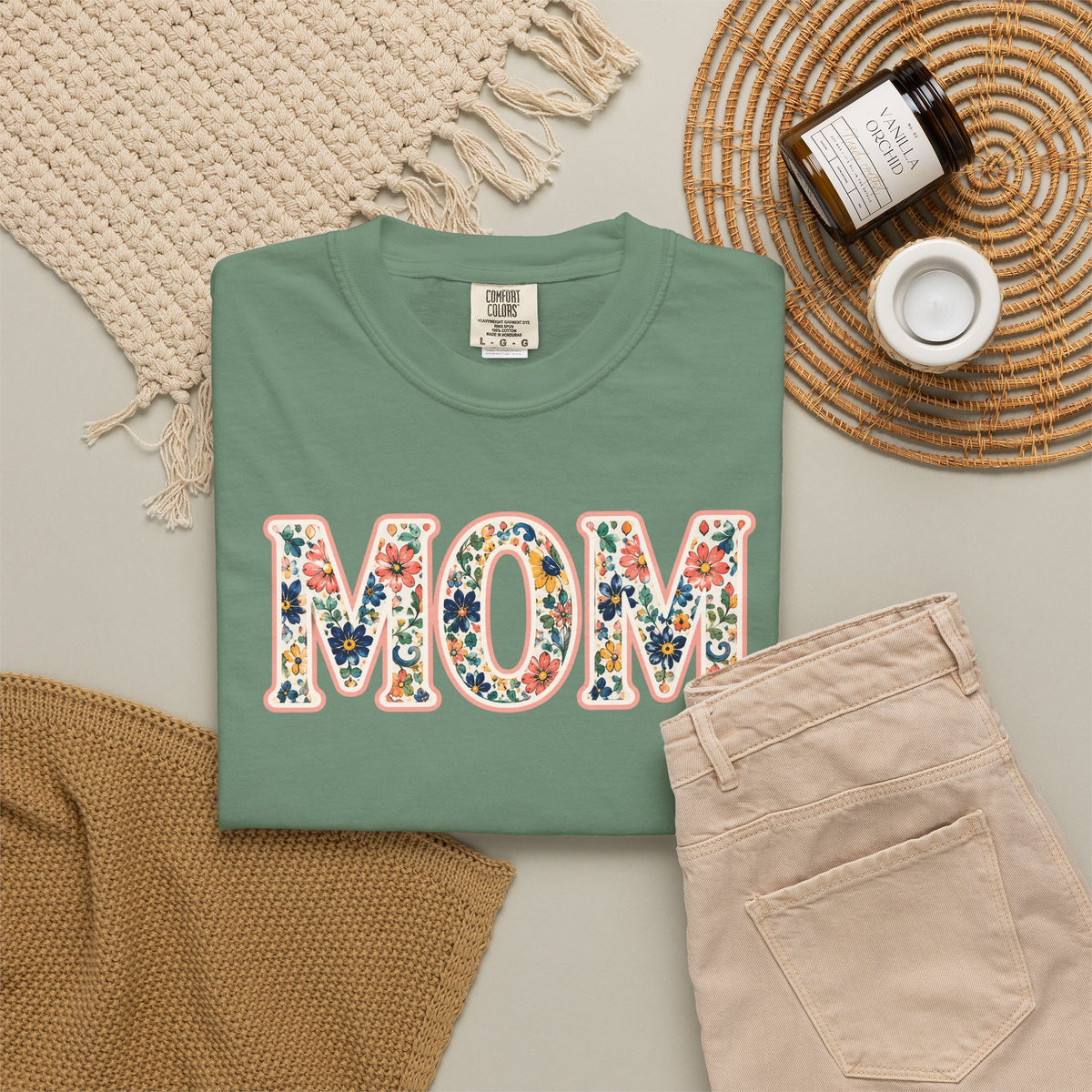 Mom Floral T-Shirt — Vintage Garment-Dyed Mother's Day Tee