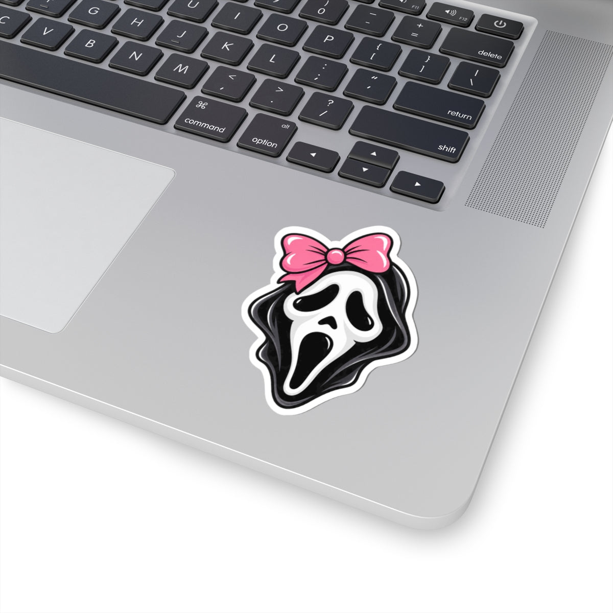 Scream Mask Sticker — Cute Horror Kiss-Cut Decal with Pink Bow