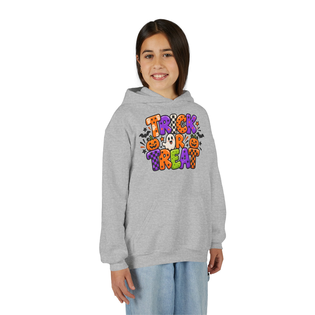 Youth Halloween Hoodie - "Trick or Treat" Colorful Pumpkin Design