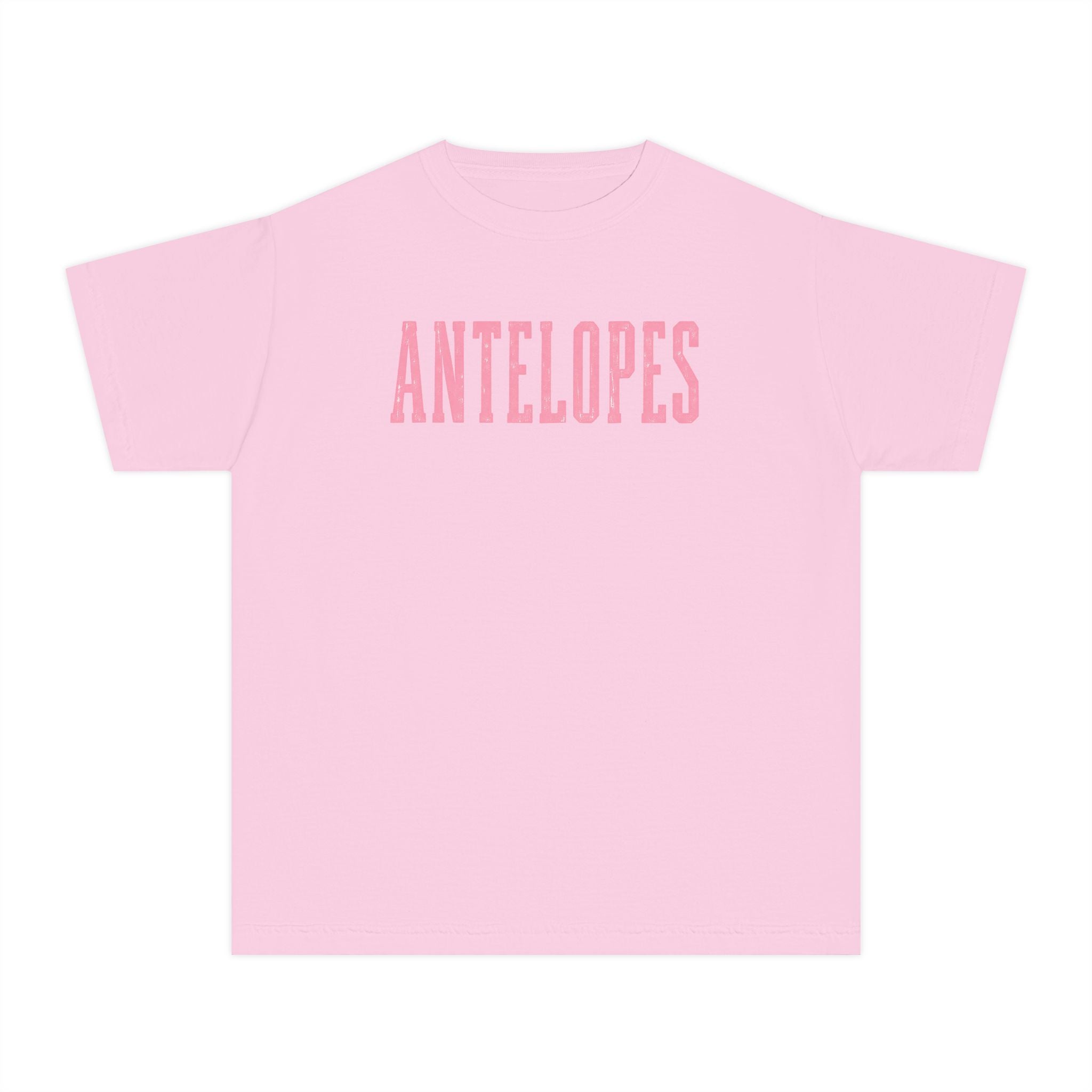 Youth Tee – 'Antelopes' Pink Lettering Charcoal Kids Shirt