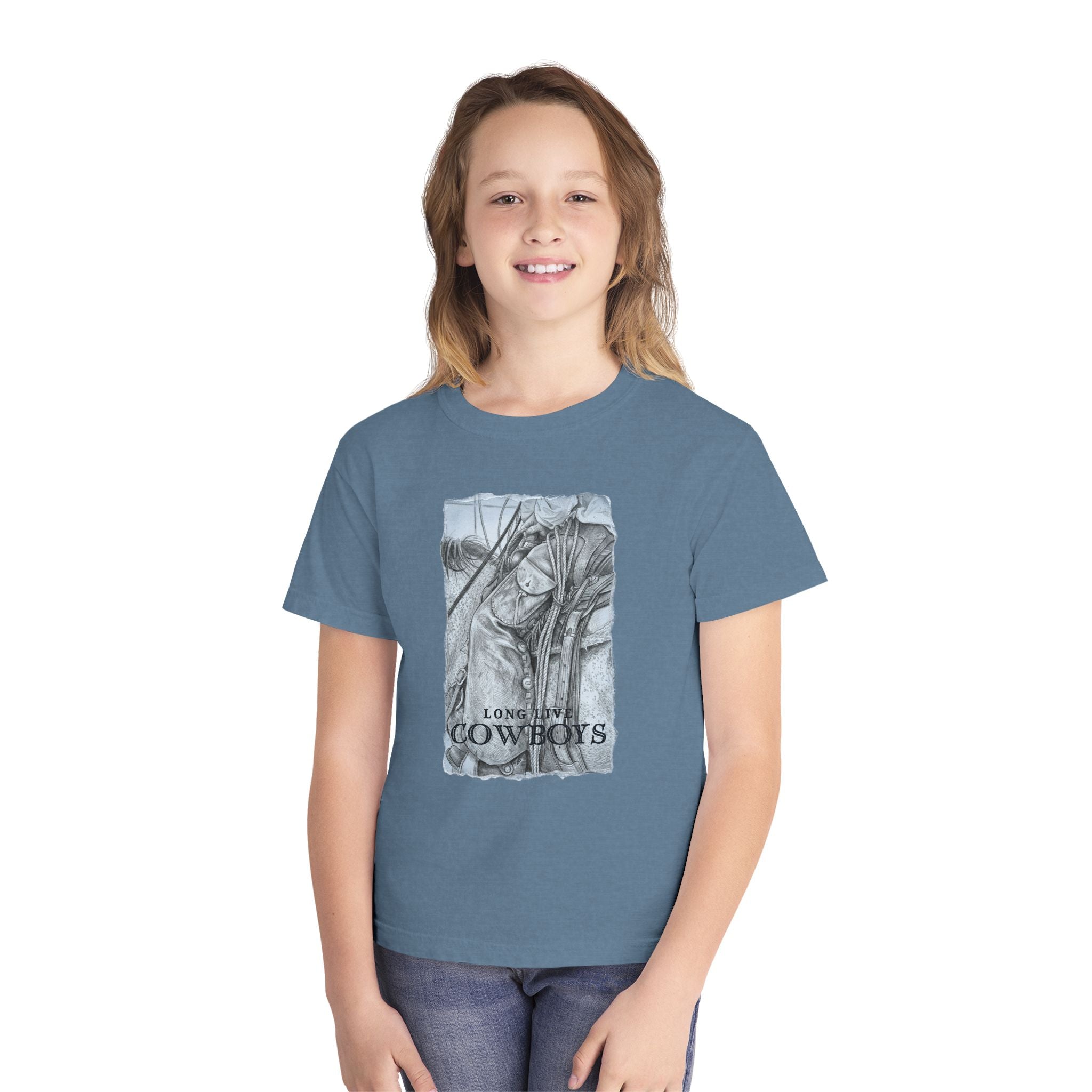 Youth Tee — 'Long Live Cowboys' Western Horse Graphic