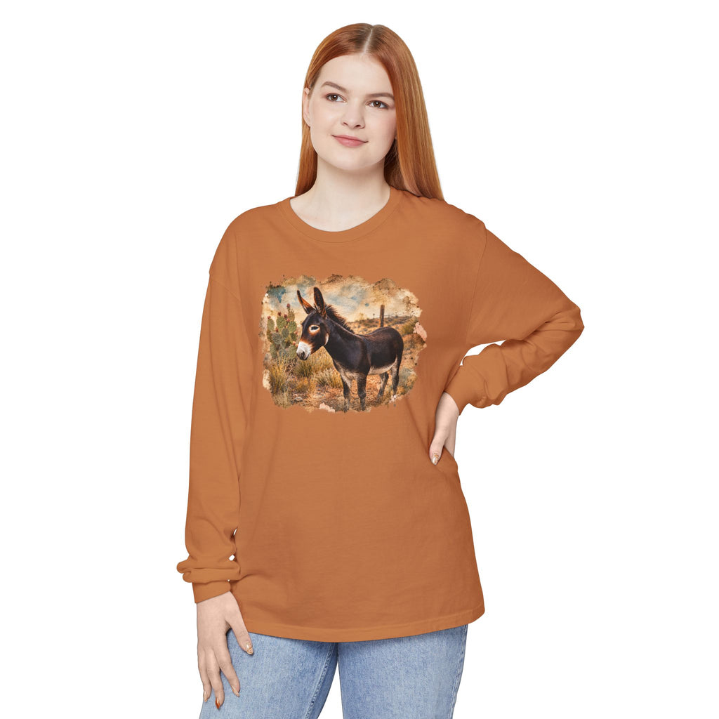 Donkey in Desert Scene Long Sleeve Tee