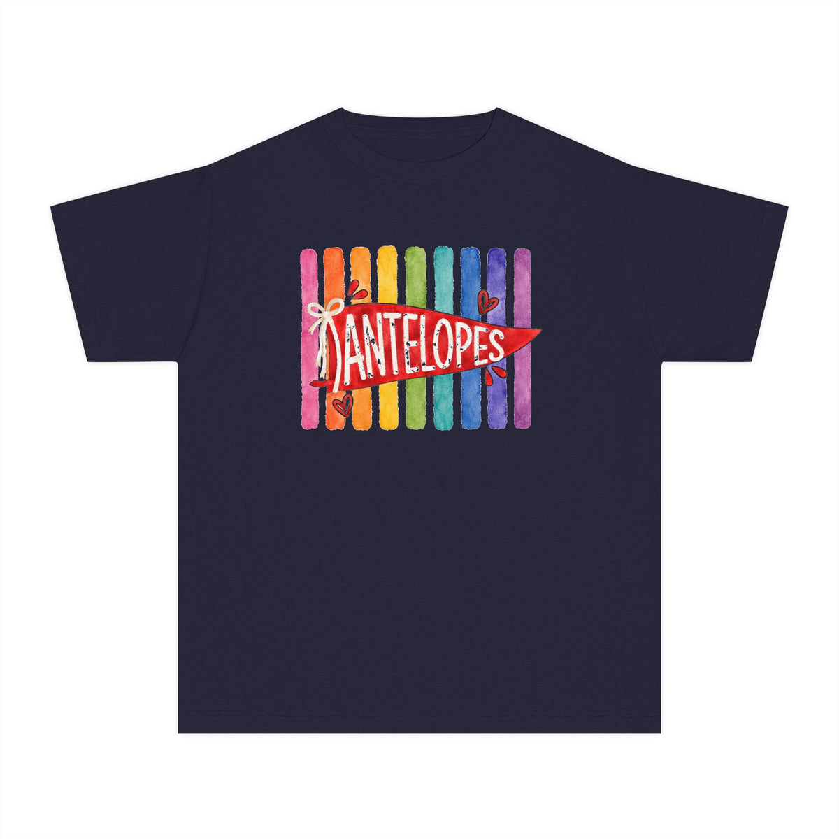Youth Tee — Rainbow 'Antelopes' Pennant School Spirit Shirt