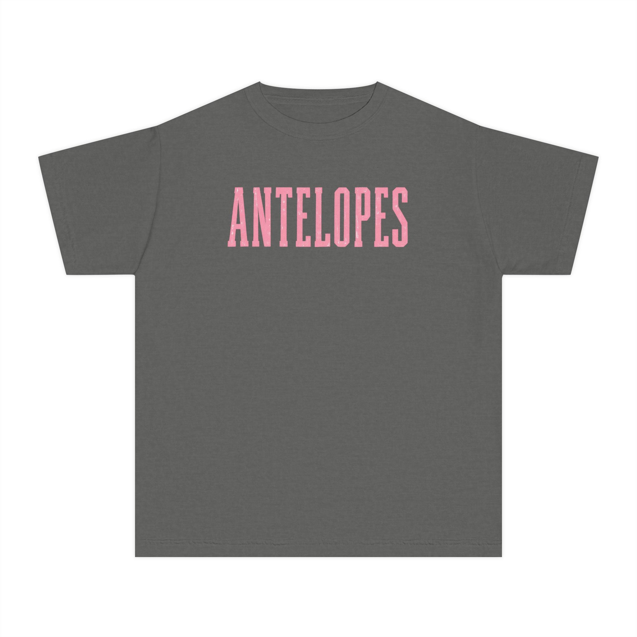 Youth Tee – 'Antelopes' Pink Lettering Charcoal Kids Shirt