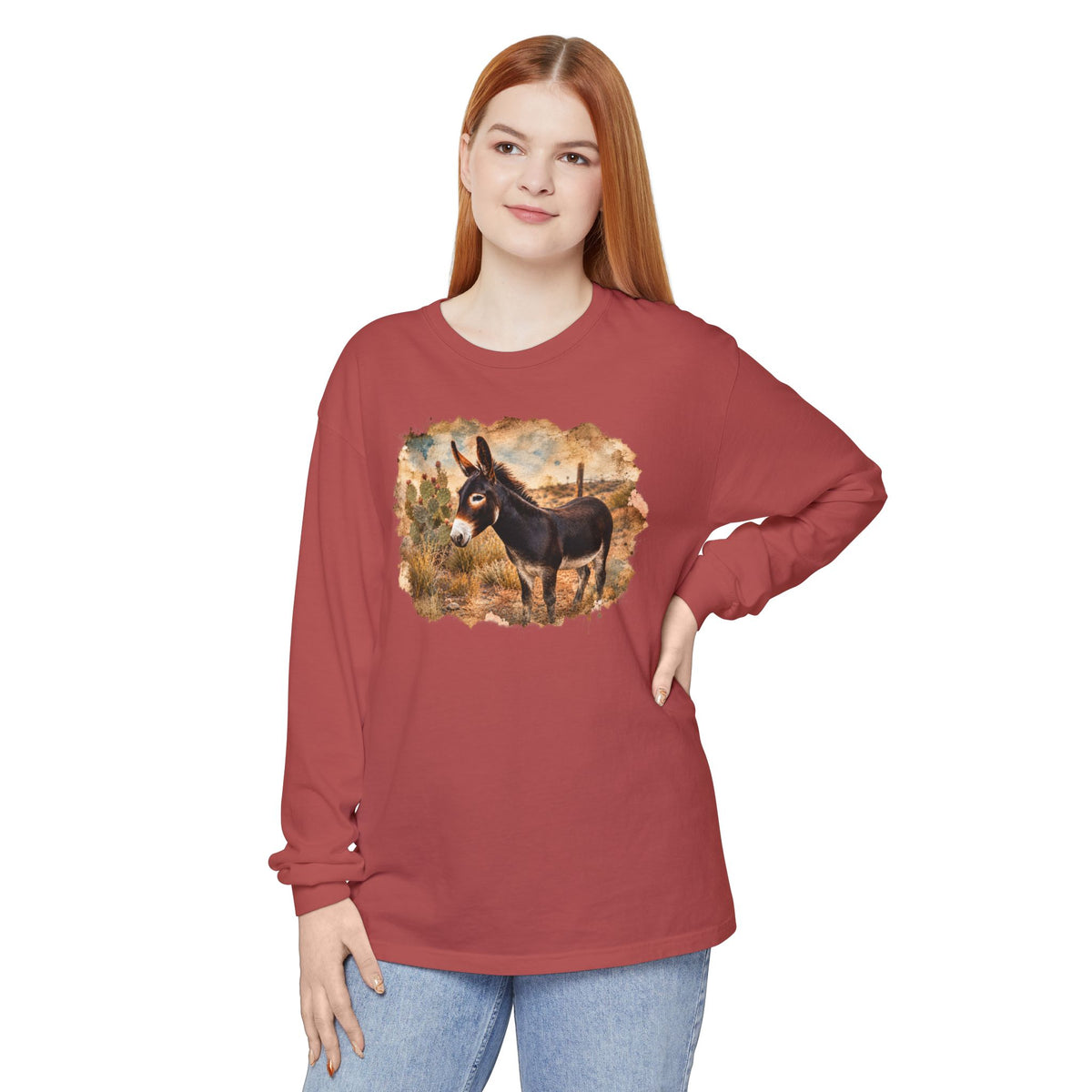 Donkey in Desert Scene Long Sleeve Tee