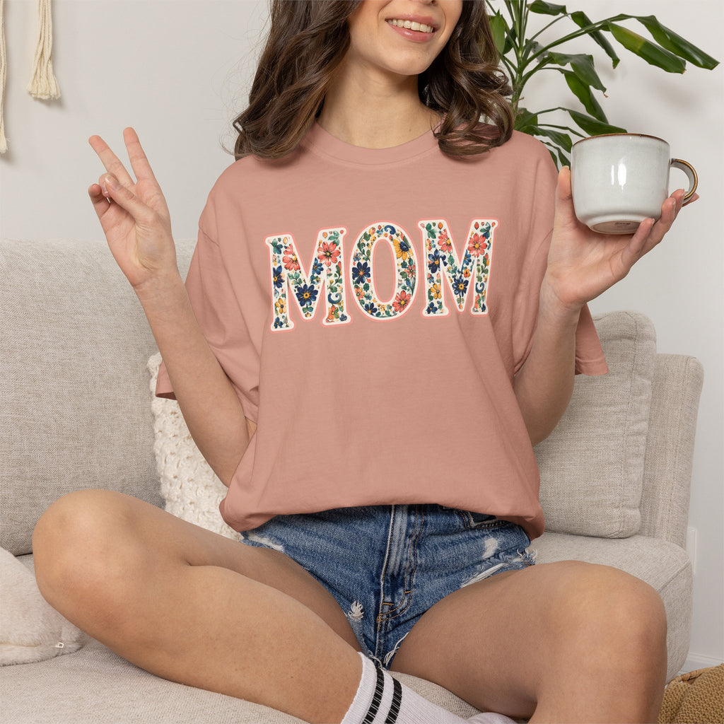 Mom Floral T-Shirt — Vintage Garment-Dyed Mother's Day Tee
