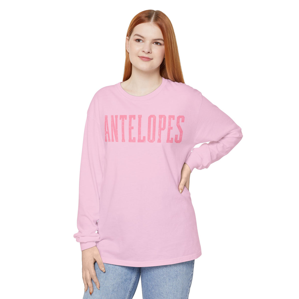 Antelopes Long Sleeve T‑Shirt — Vintage Collegiate Pink Logo