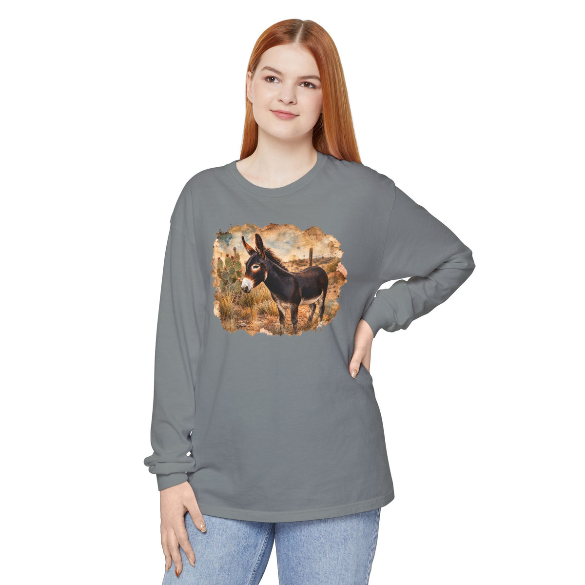 Donkey in Desert Scene Long Sleeve Tee