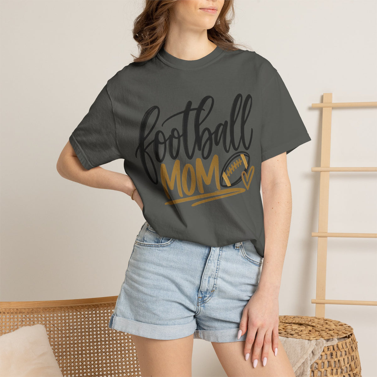 Football Mom T-Shirt — Athletic Mom Tee with Football Script Design