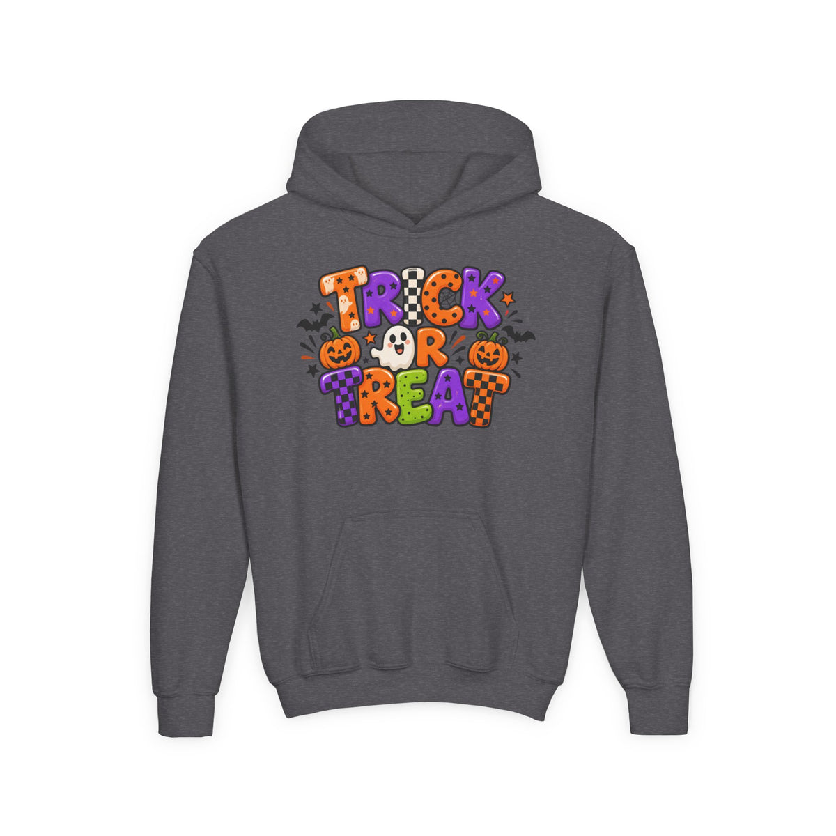 Youth Halloween Hoodie - "Trick or Treat" Colorful Pumpkin Design