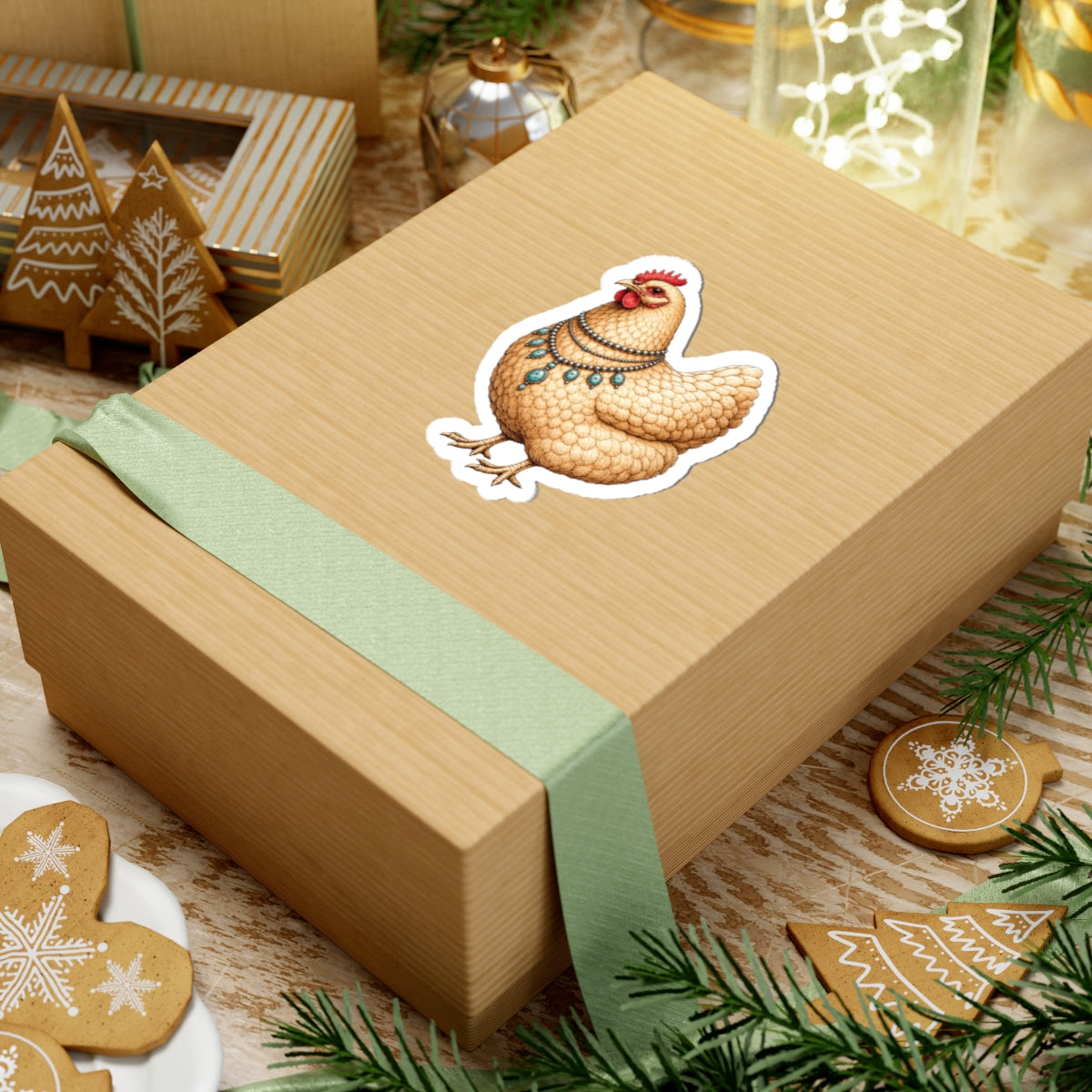 Turquoise Hen Kiss-Cut Sticker — Decorative Chicken Sticker for Laptops, Water Bottles & Journals