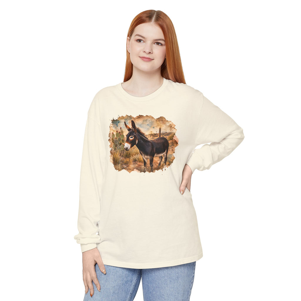 Donkey in Desert Scene Long Sleeve Tee