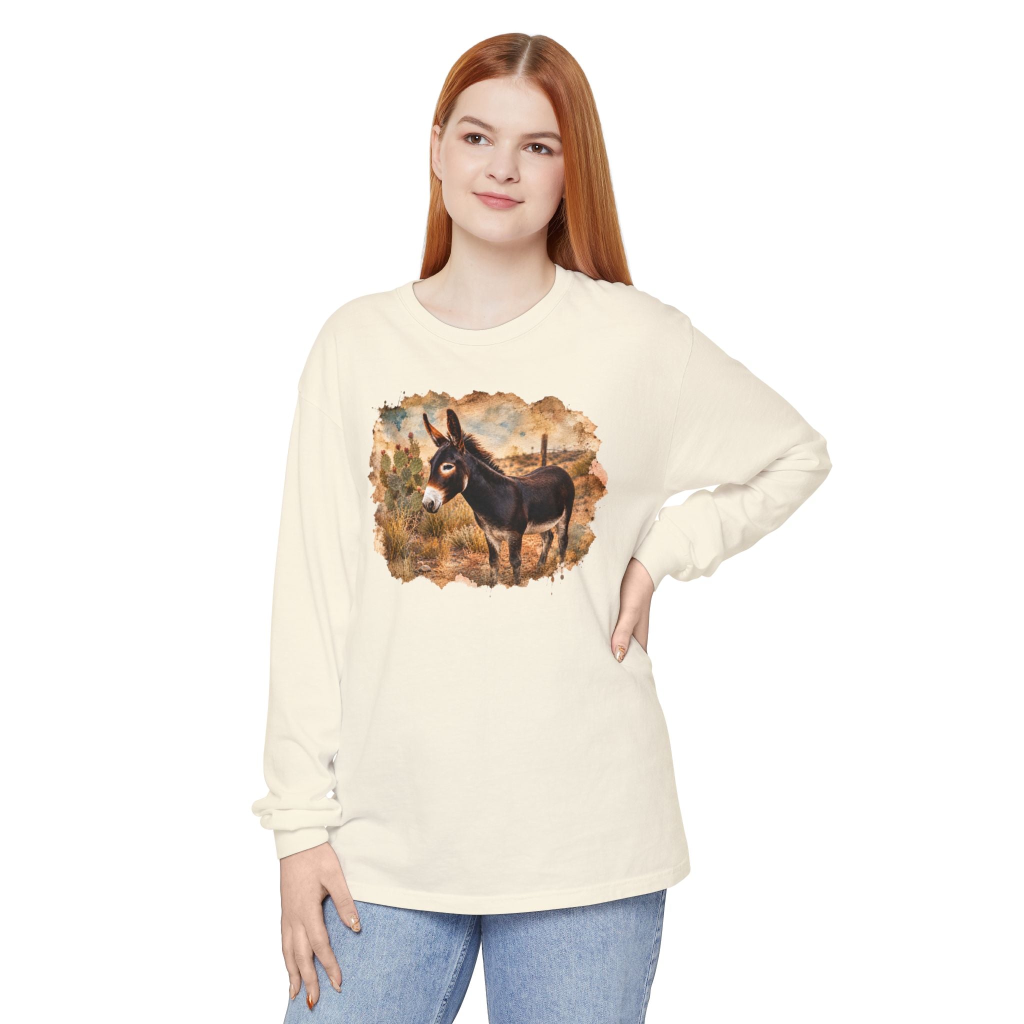 Donkey in Desert Scene Long Sleeve Tee