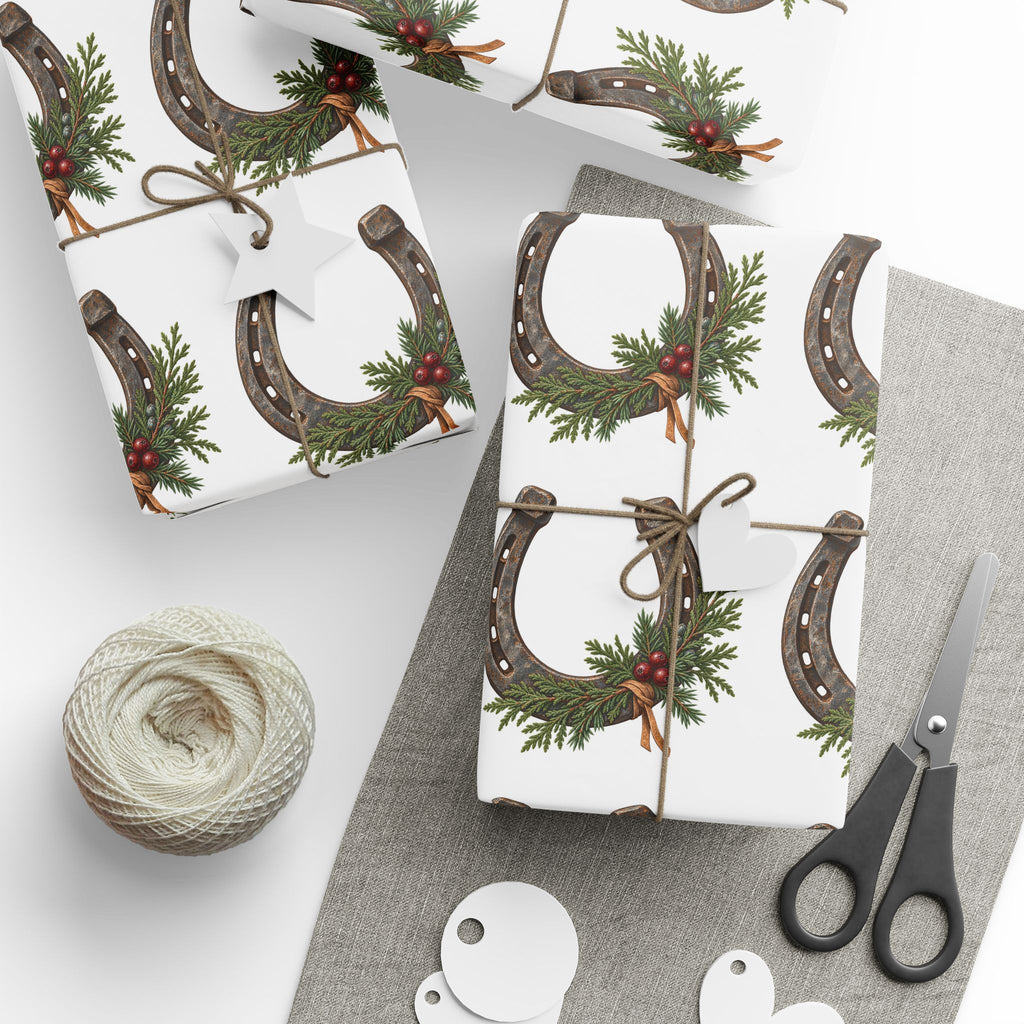 Rustic Horseshoe & Evergreen Wrapping Paper