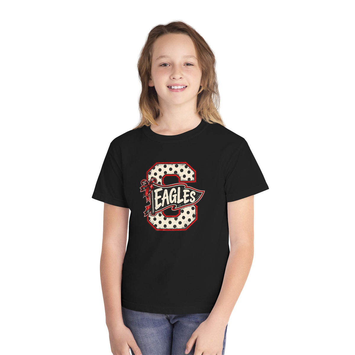 Youth T-Shirt - 'Eagles' Vintage Letter S Graphic School Spirit Tee