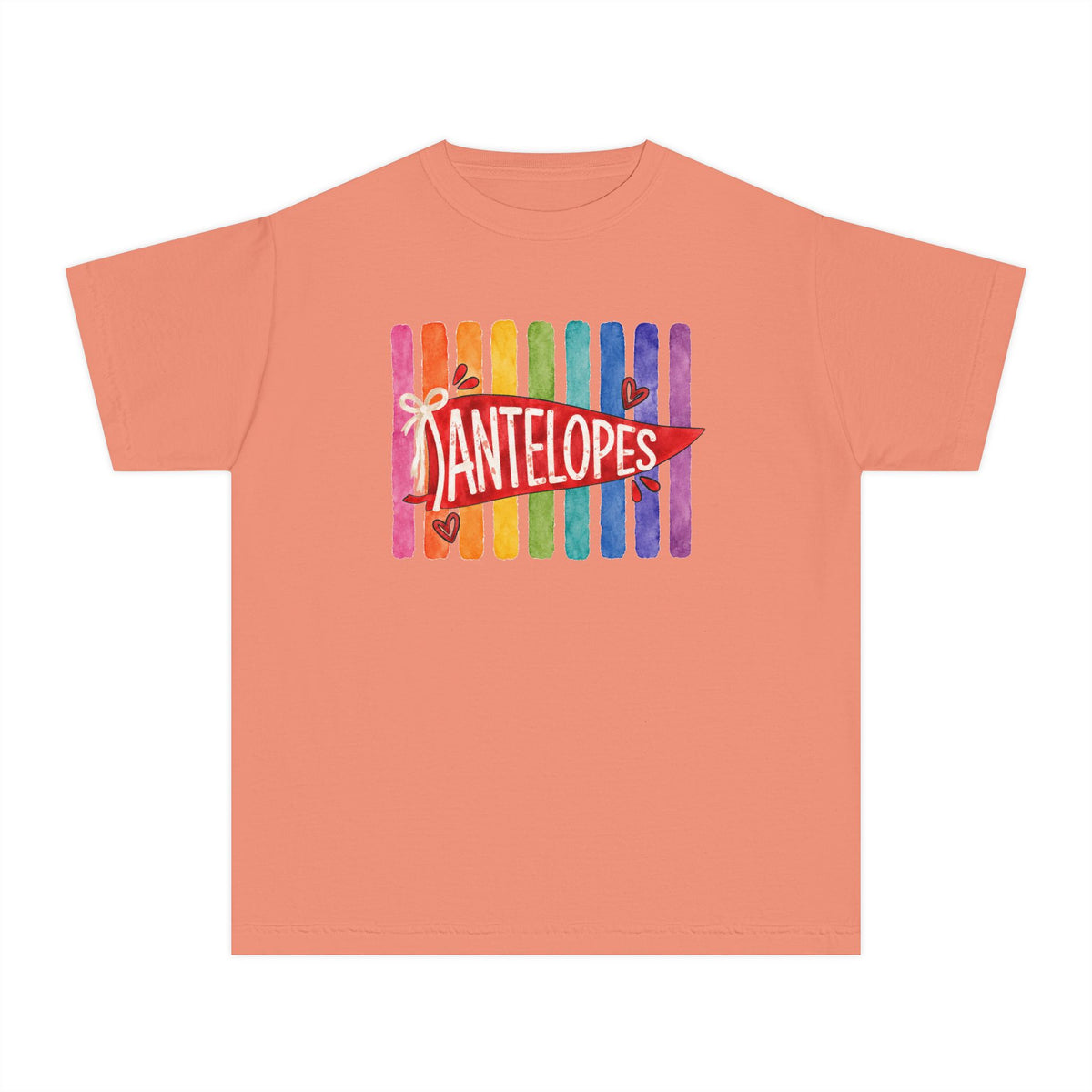 Youth Tee — Rainbow 'Antelopes' Pennant School Spirit Shirt