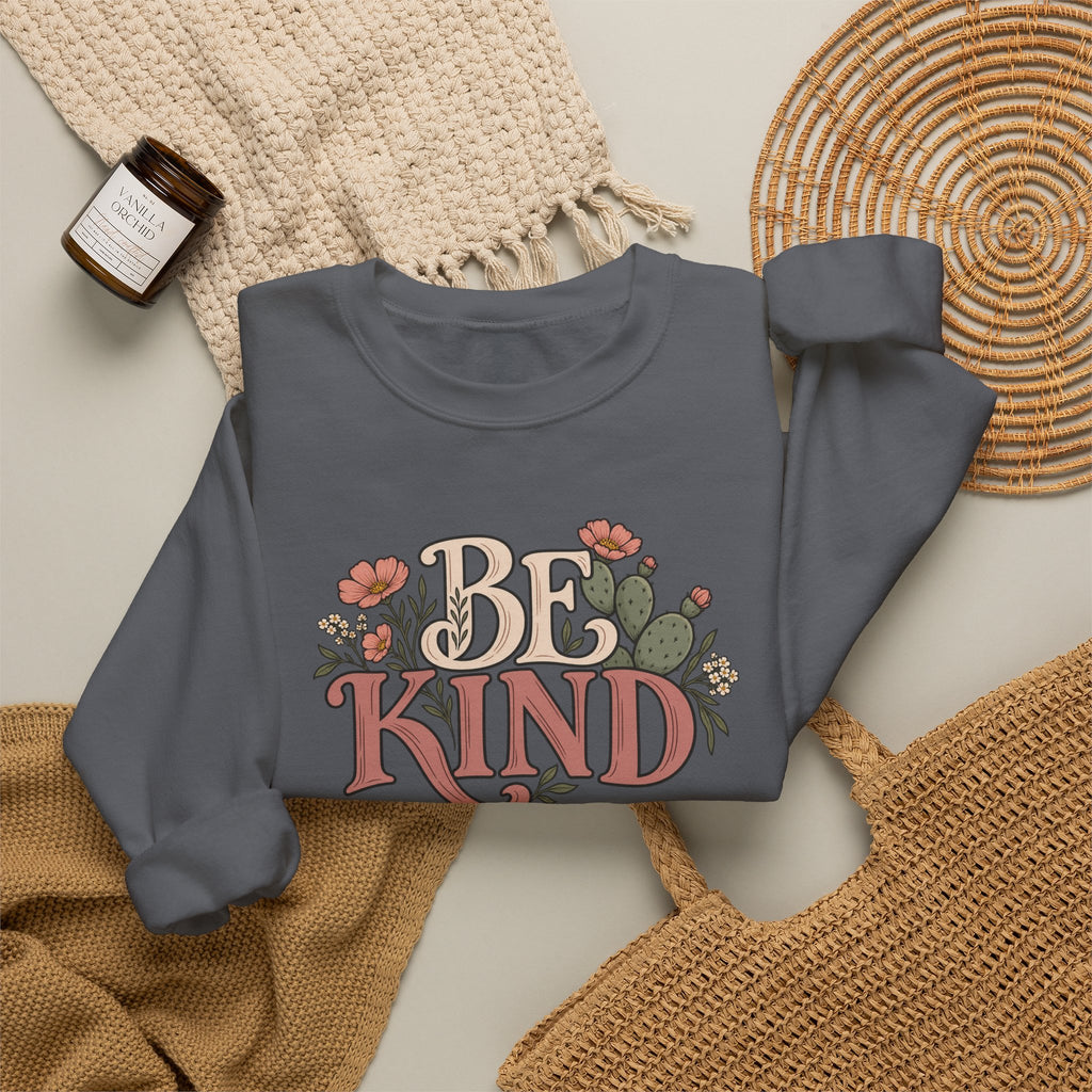 Be Kind Floral Crewneck Sweatshirt — Positive Message Cozy Pullover