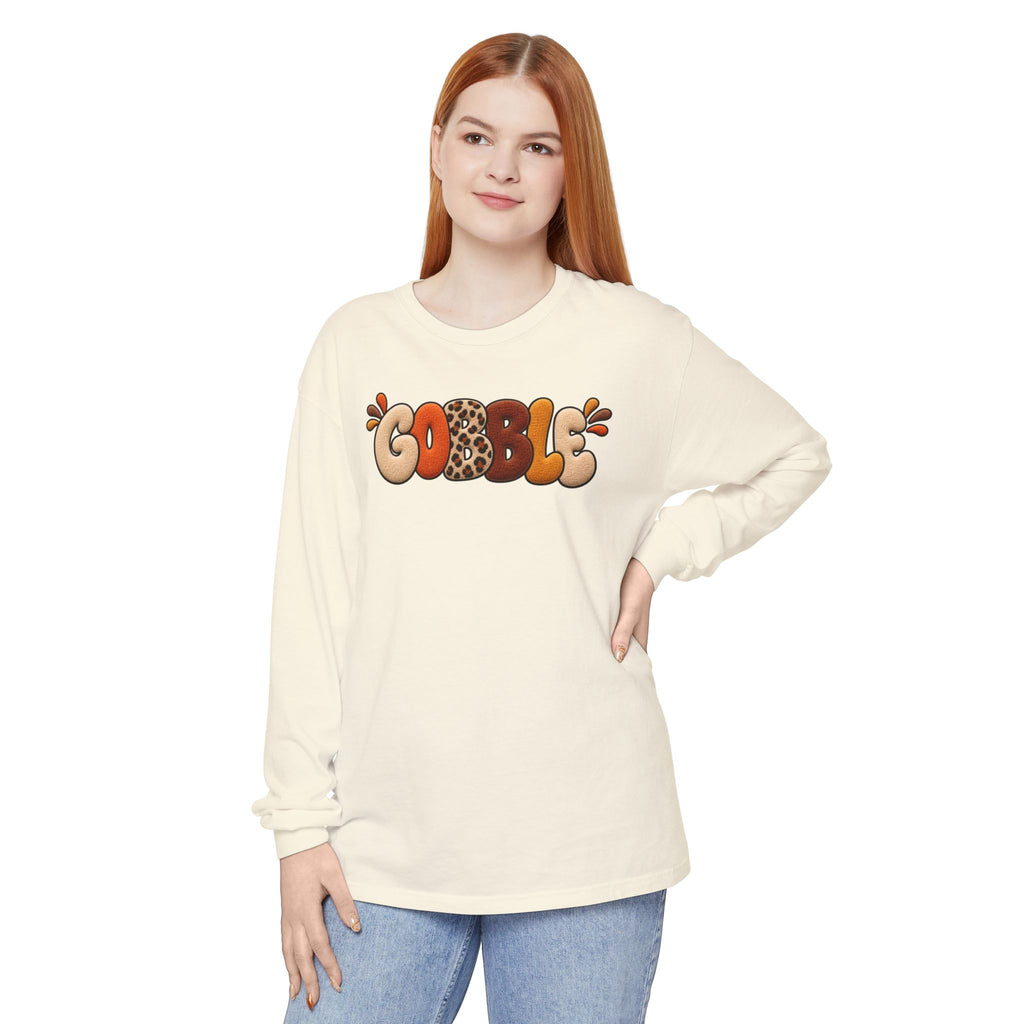 Gobble Thanksgiving Long Sleeve T-Shirt — Retro Turkey Fall Graphic