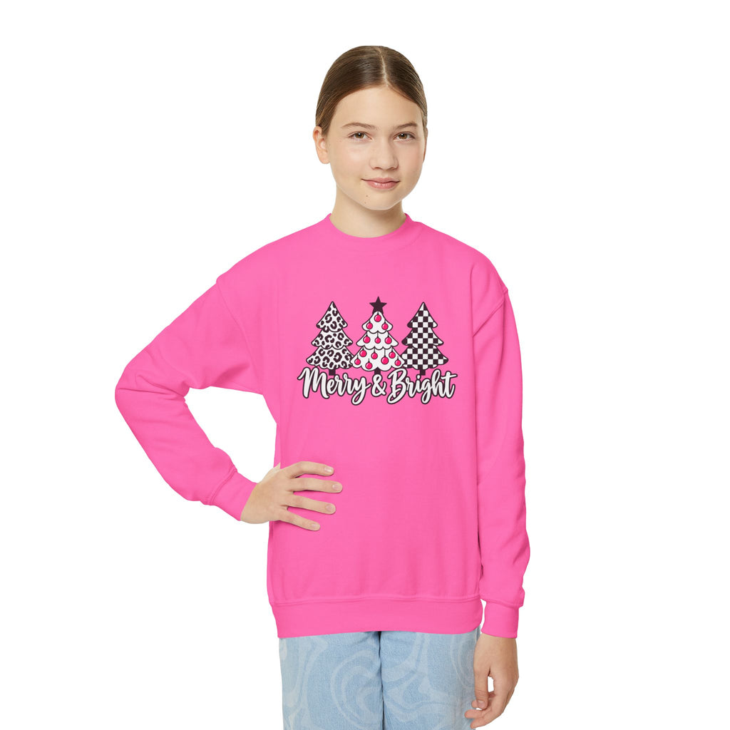 Merry & Bright Christmas Tree Youth Crewneck Sweatshirt