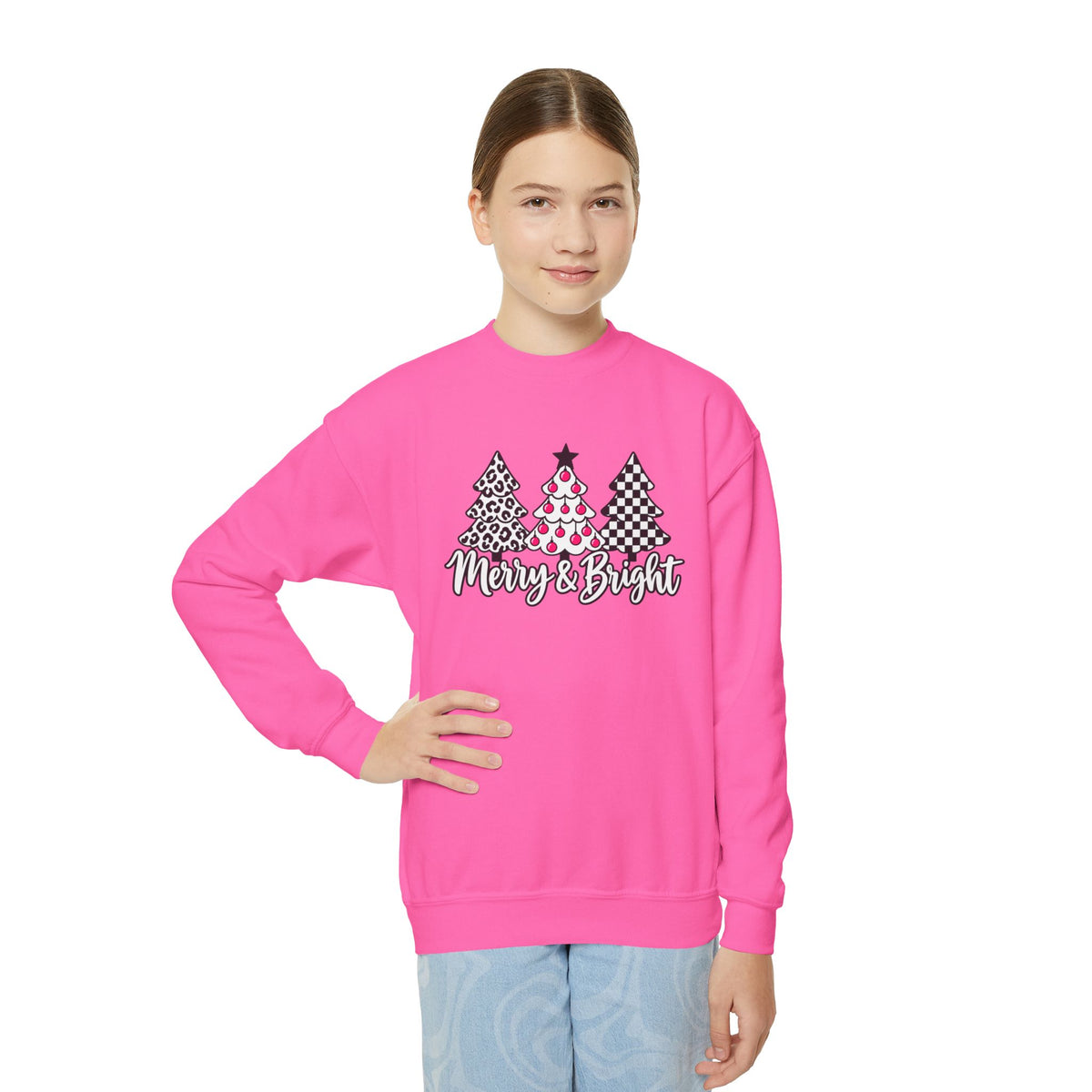 Merry & Bright Christmas Tree Youth Crewneck Sweatshirt