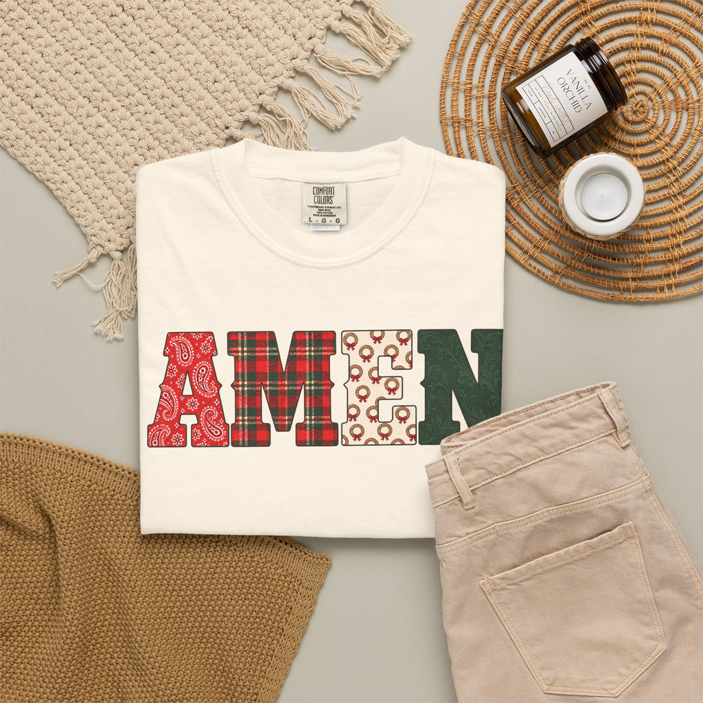 AMEN Western Christmas Patchwork T-Shirt