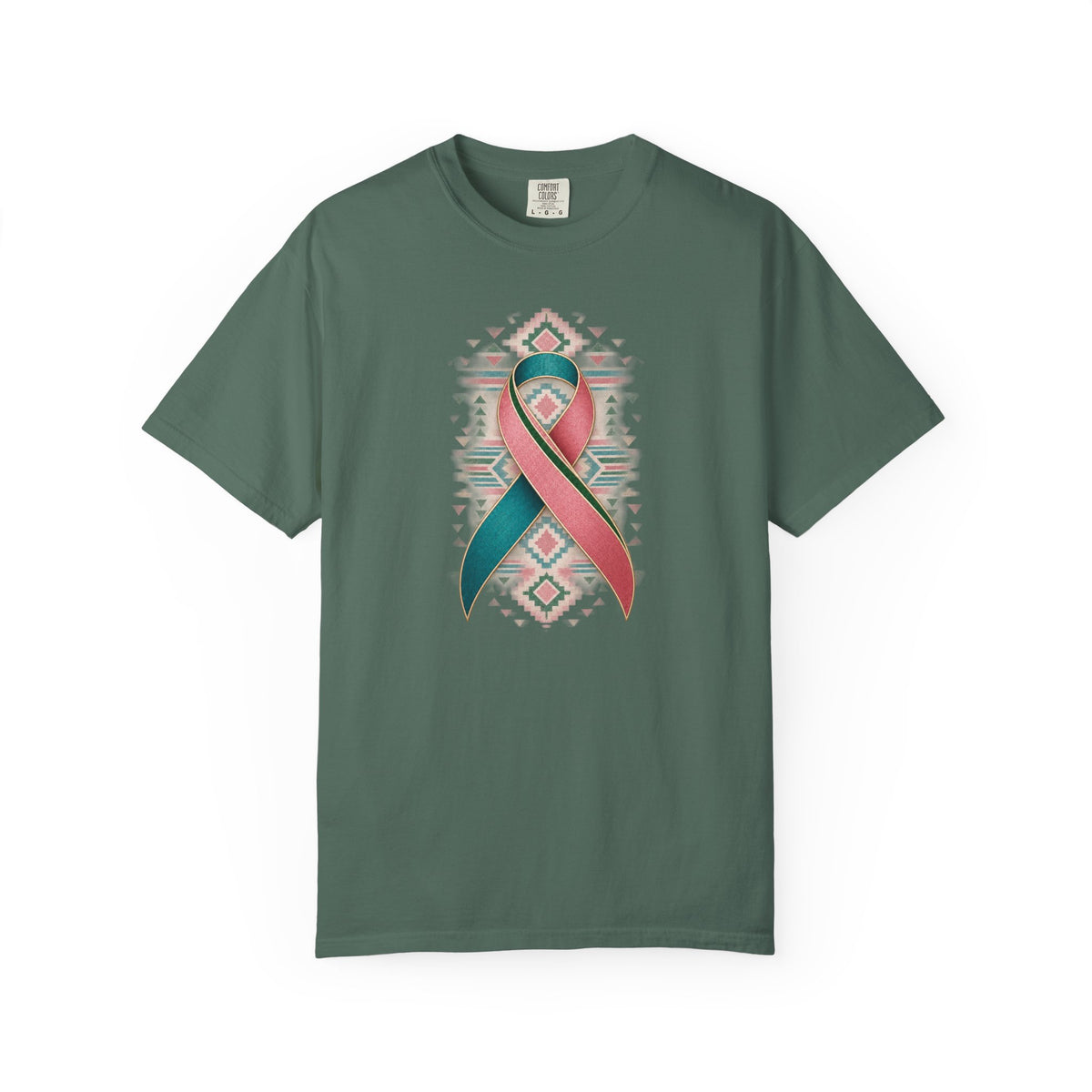 Metastatic Breast Cancer Awareness Ribbon Tee — Desert Aztec Teal & pink  Support Shirt