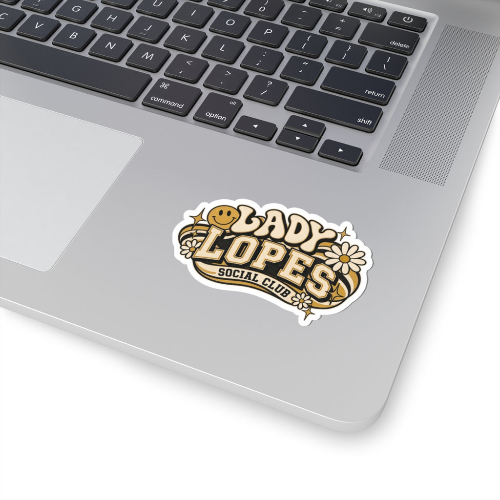 Lady Lopes Social Club Kiss-Cut Sticker — Retro Daisy Smile Laptop Decal