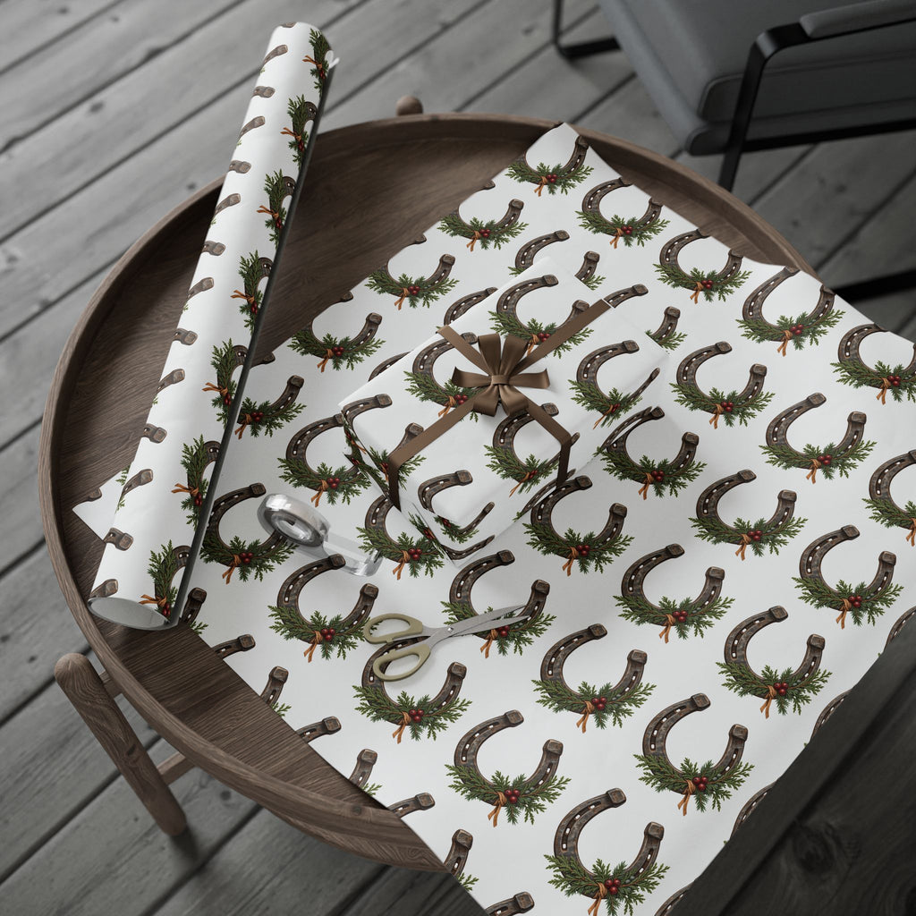 Rustic Horseshoe & Evergreen Wrapping Paper