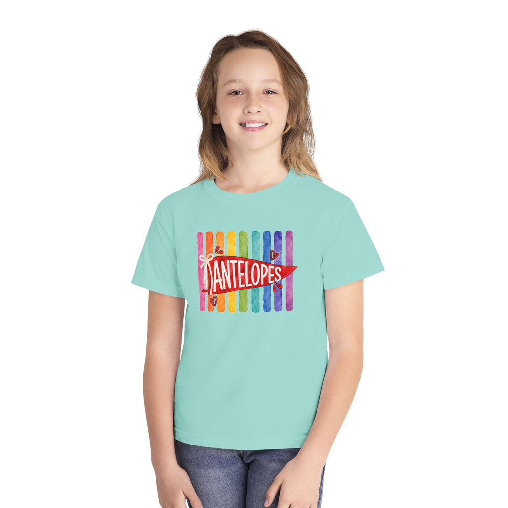 Youth Tee — Rainbow 'Antelopes' Pennant School Spirit Shirt