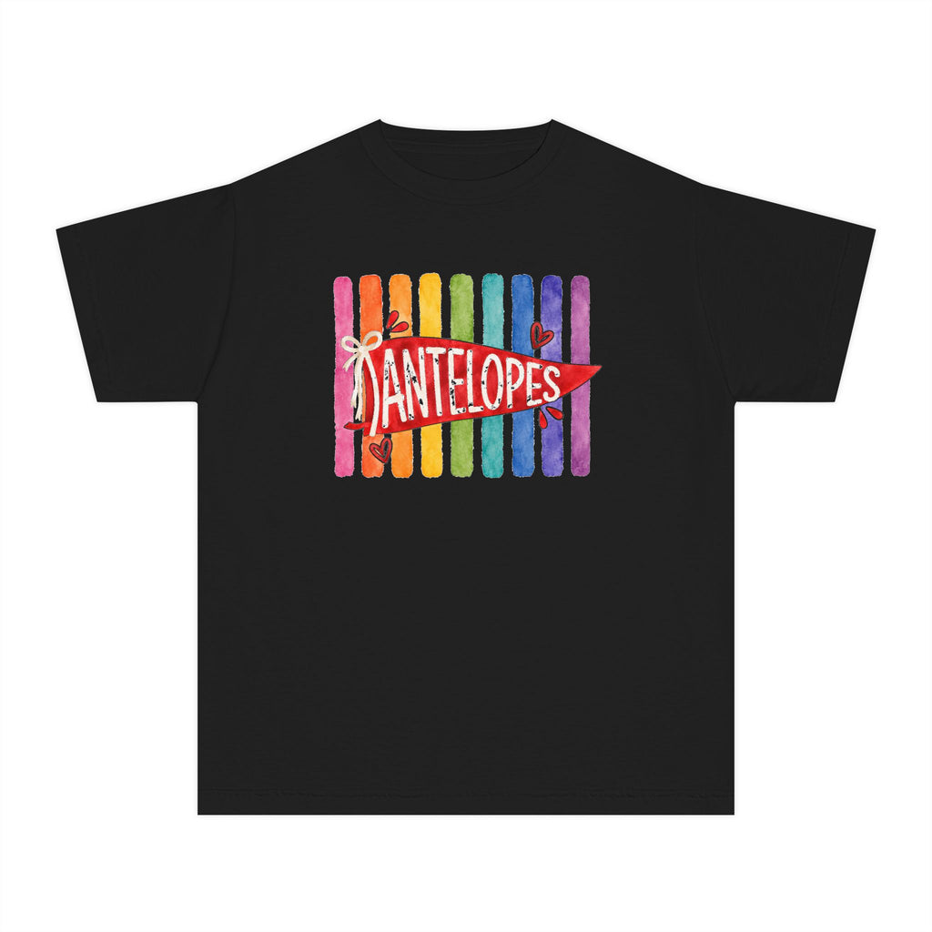 Youth Tee — Rainbow 'Antelopes' Pennant School Spirit Shirt