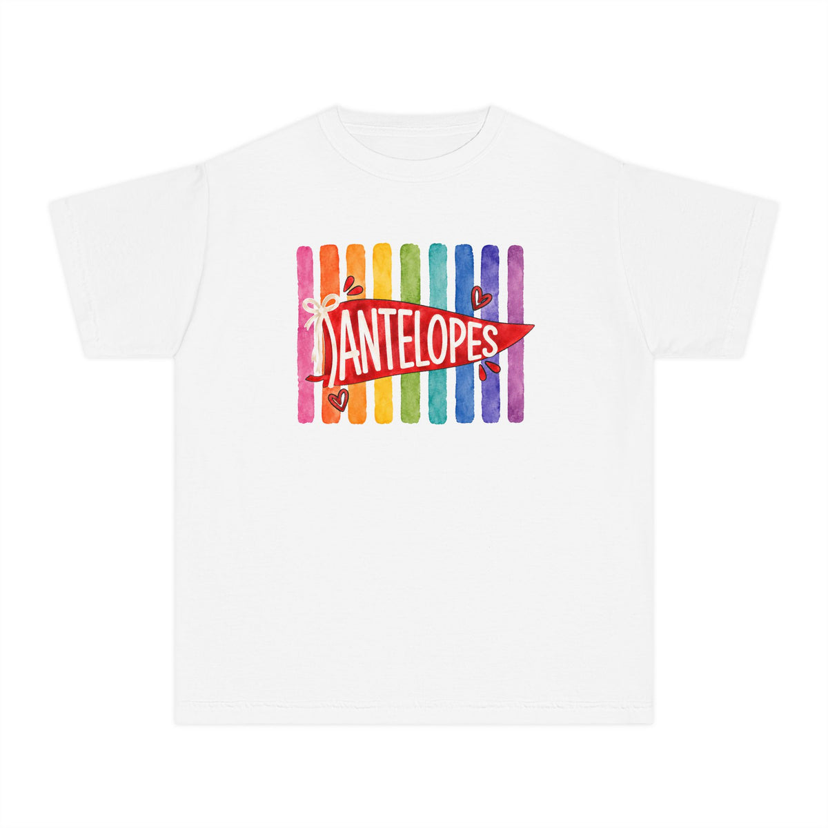 Youth Tee — Rainbow 'Antelopes' Pennant School Spirit Shirt