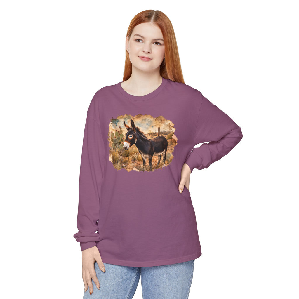 Donkey in Desert Scene Long Sleeve Tee