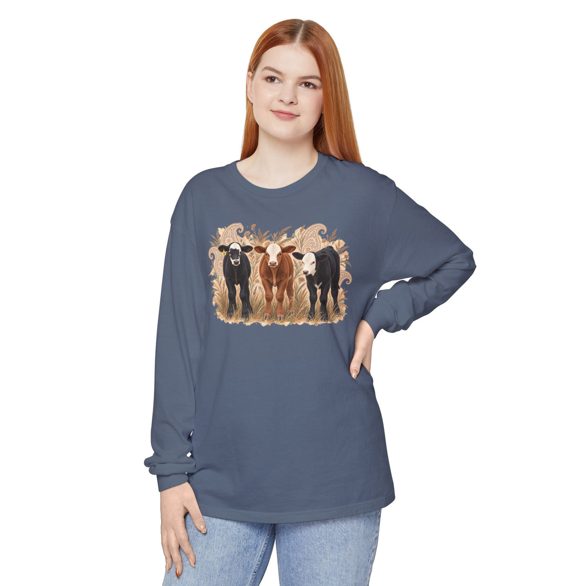 Cow Trio Long Sleeve Shirt — Rustic Farm Animal Tee for Ranch Lovers