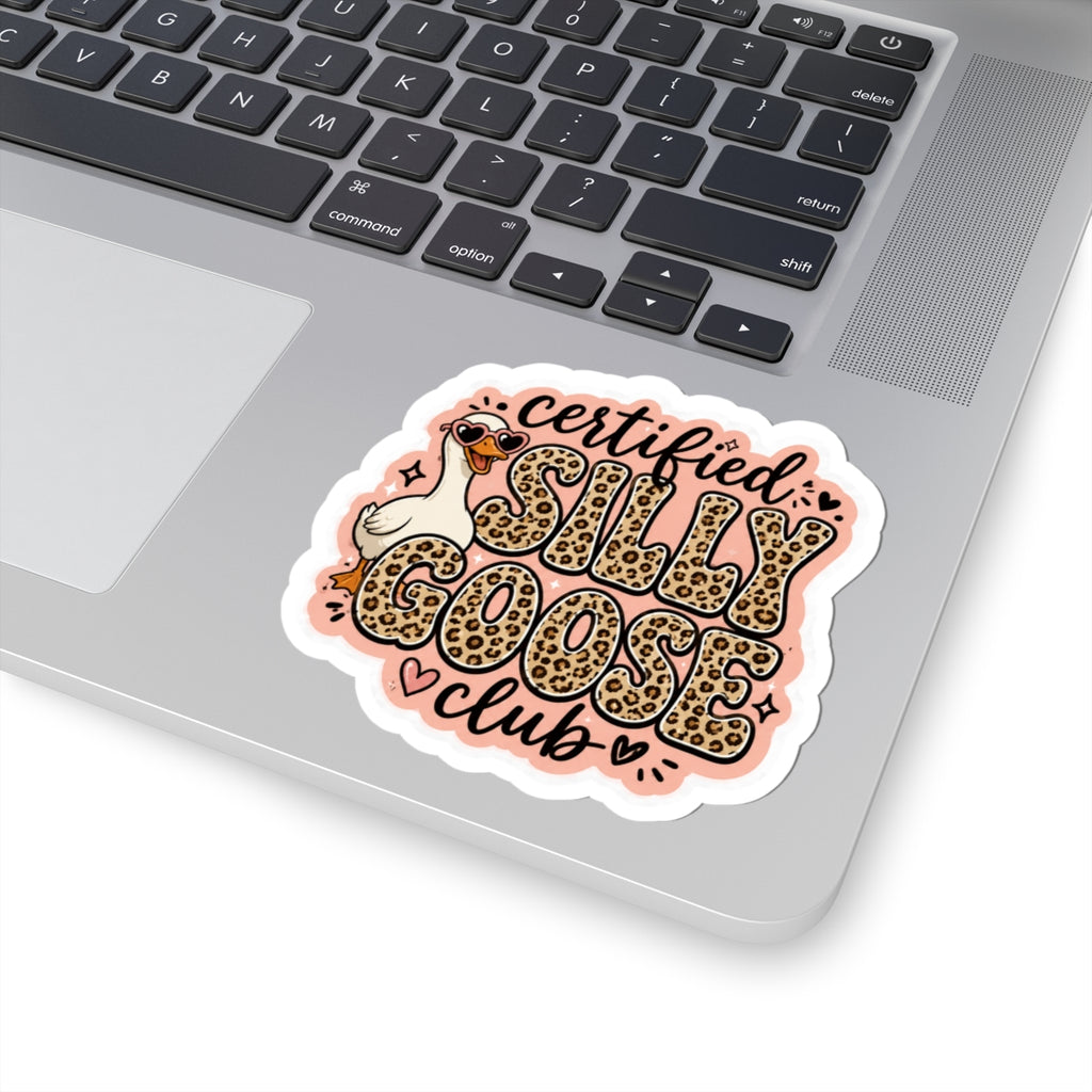 Certified Silly Goose Club Sticker — Cute Leopard-Print Goose Kiss-Cut Sticker