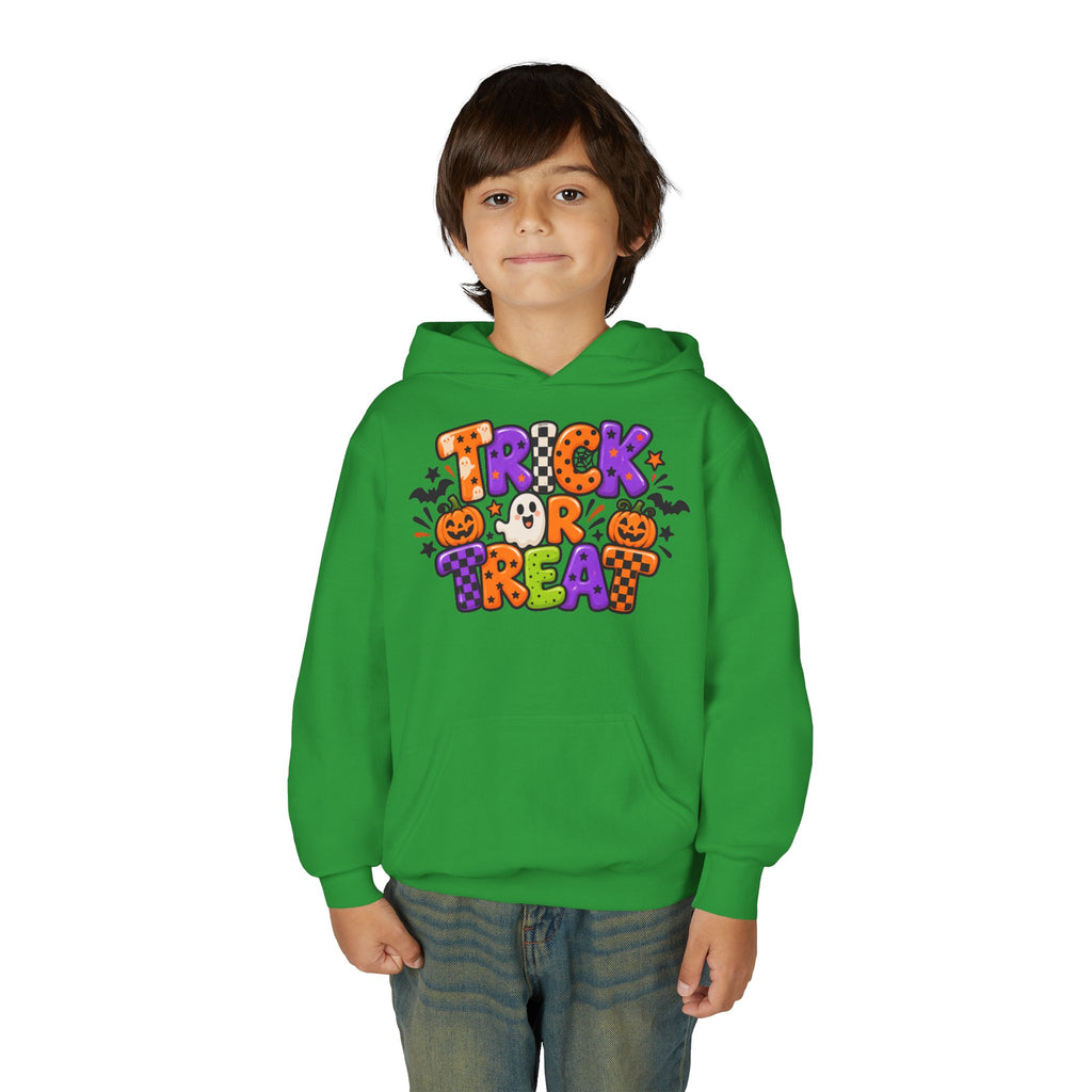 Youth Halloween Hoodie - "Trick or Treat" Colorful Pumpkin Design