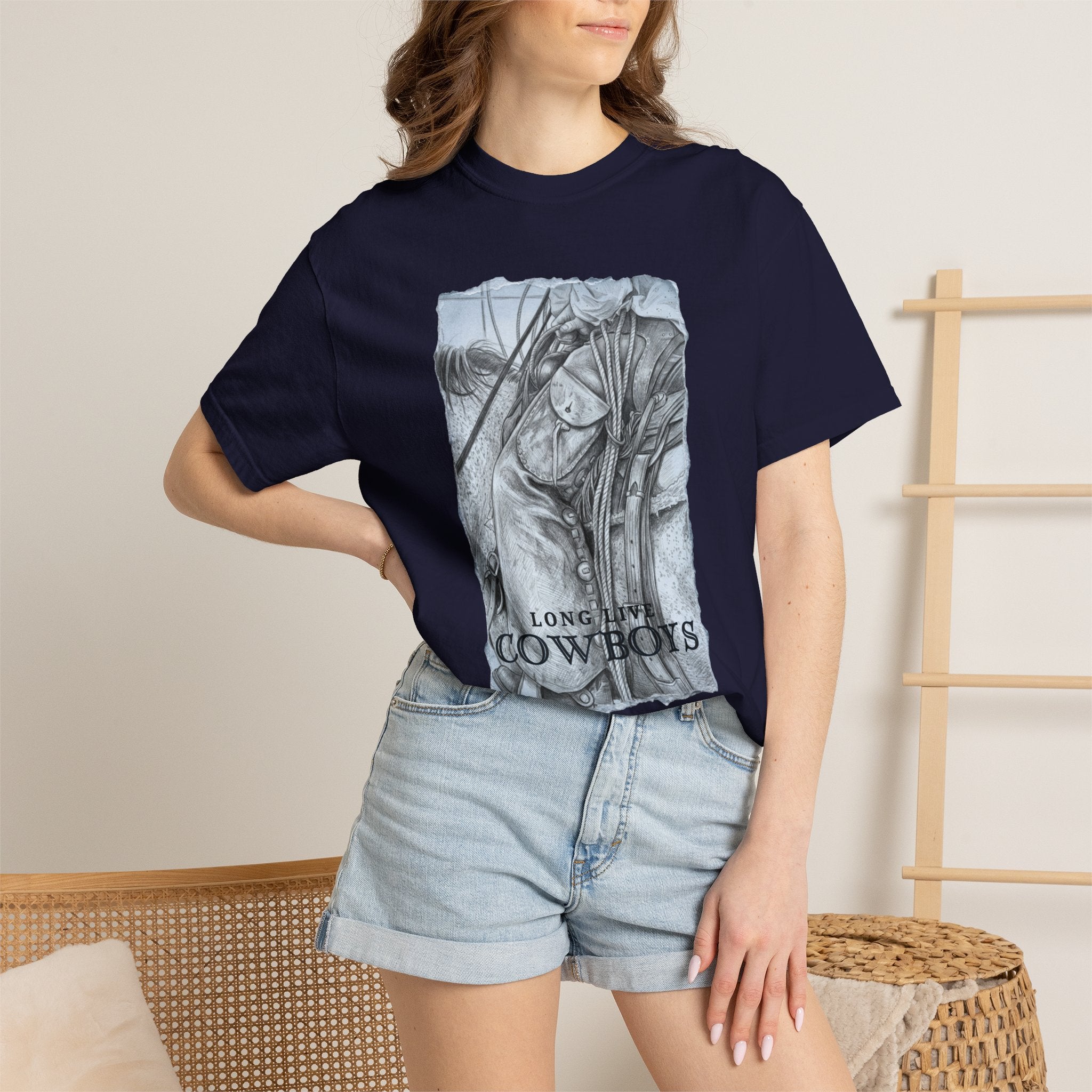 Long Live Cowboys Graphic Tee | Original Western Photography Sketch Shirt | Unisex Garment-Dyed T-Shirt