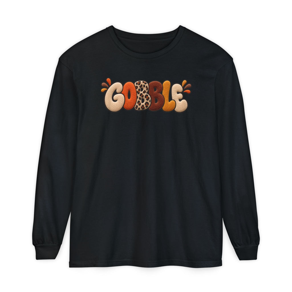 Gobble Thanksgiving Long Sleeve T-Shirt — Retro Turkey Fall Graphic