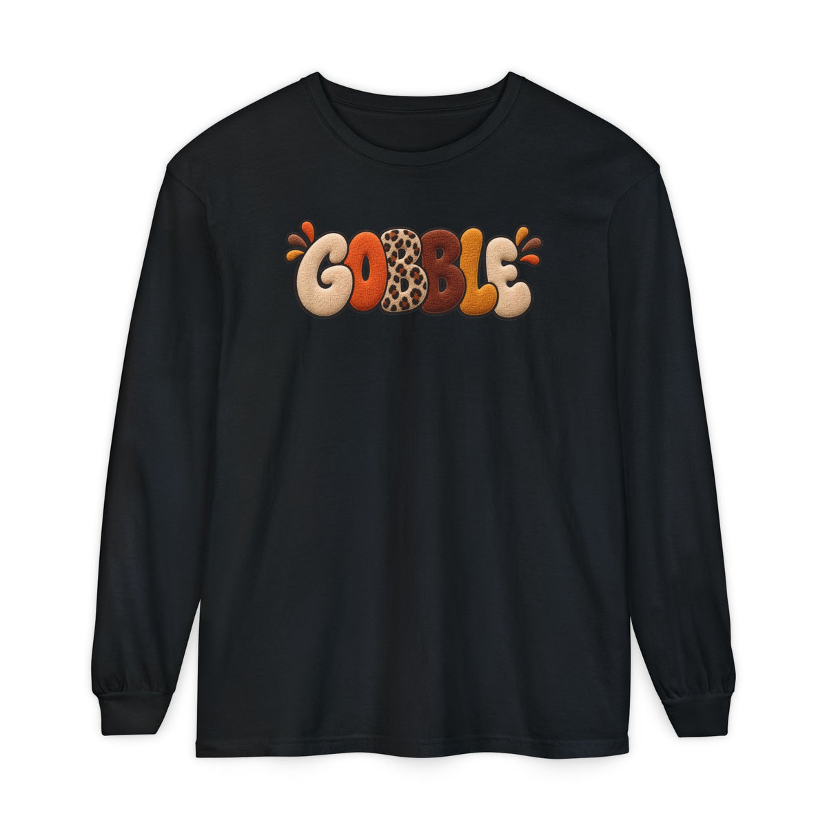 Gobble Thanksgiving Long Sleeve T-Shirt — Retro Turkey Fall Graphic