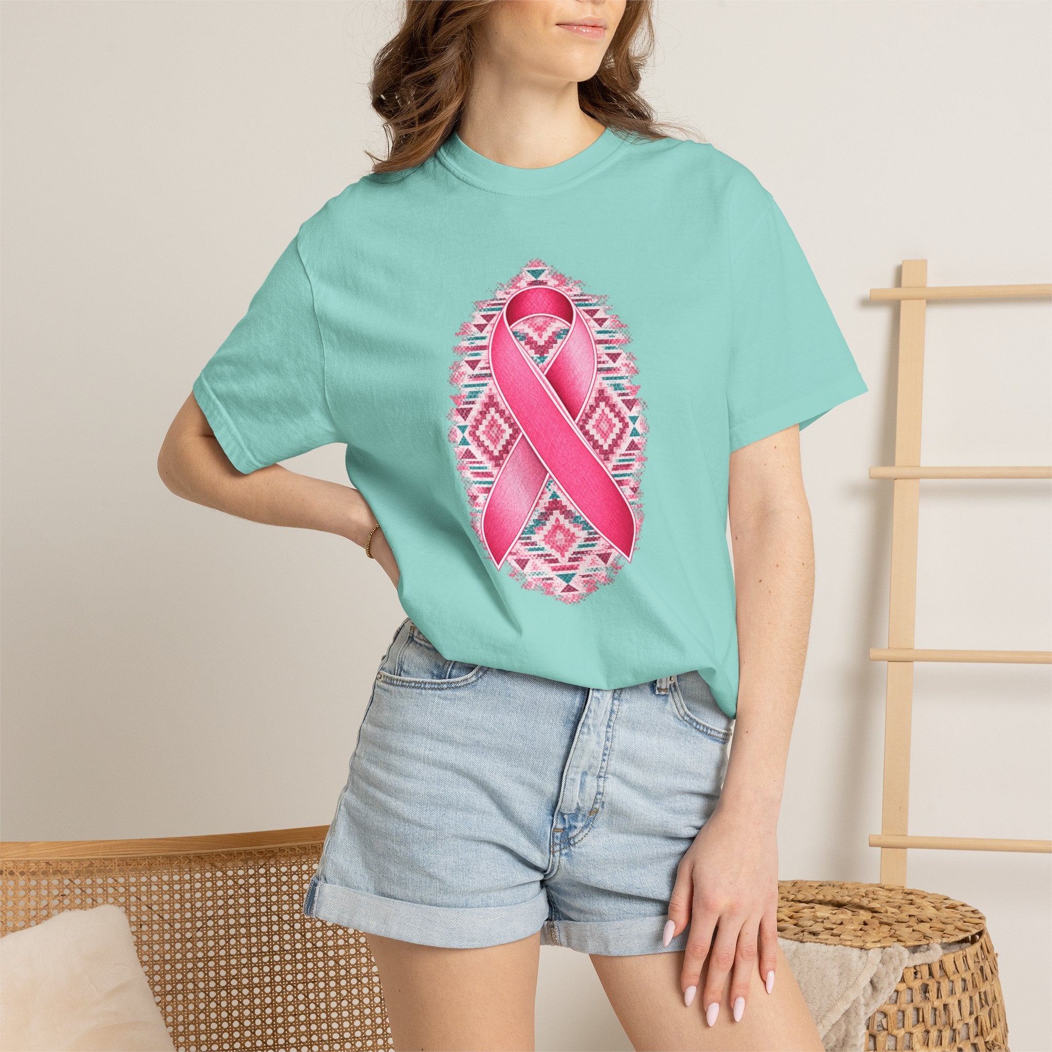 Breast Cancer Awareness Ribbon T-Shirt — Pink Ribbon Floral Tribal Tee